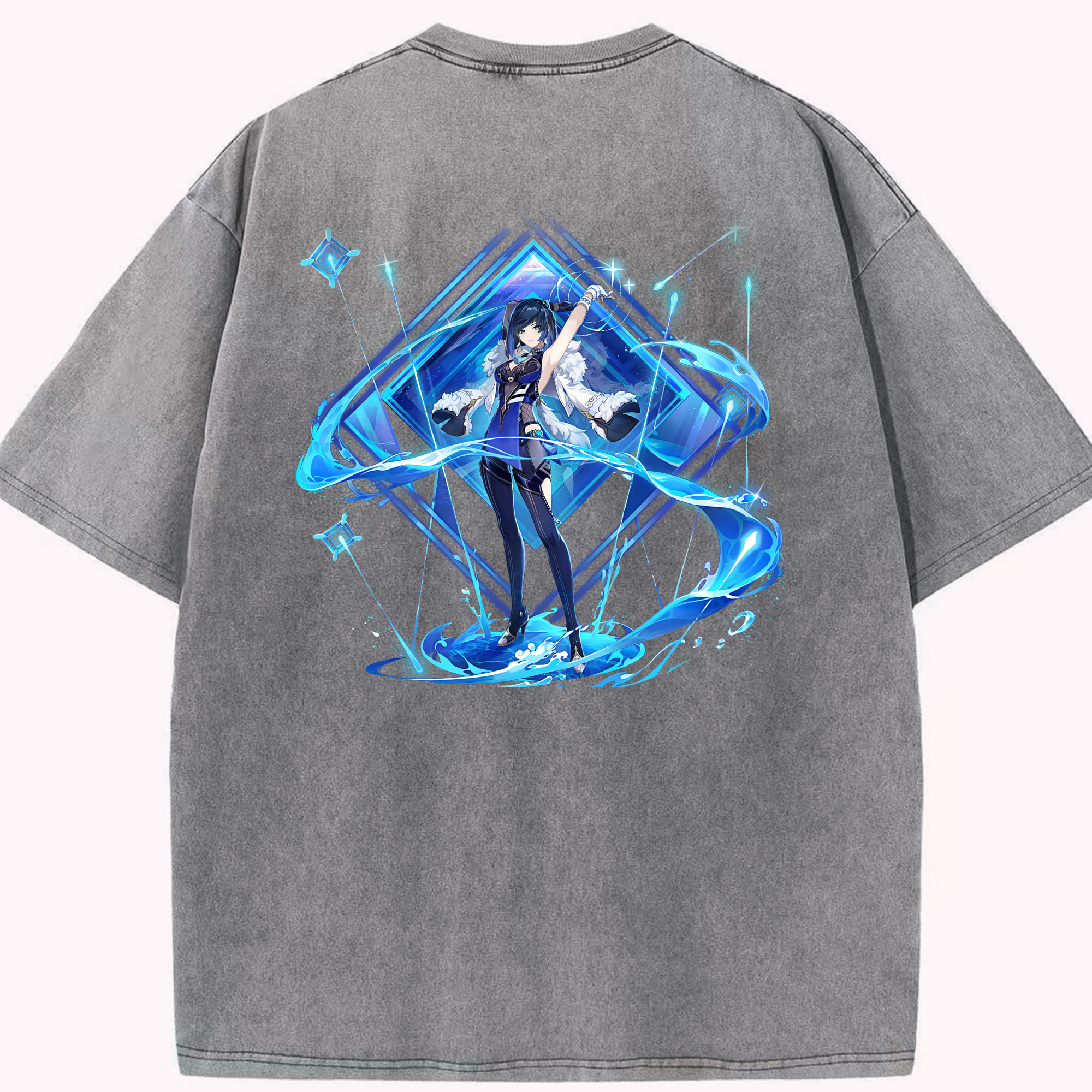 げんし神 夜兰 やらん genshin Yaran 綿100% ヴィンテージ風 半袖Tシャツ（背面プリント）