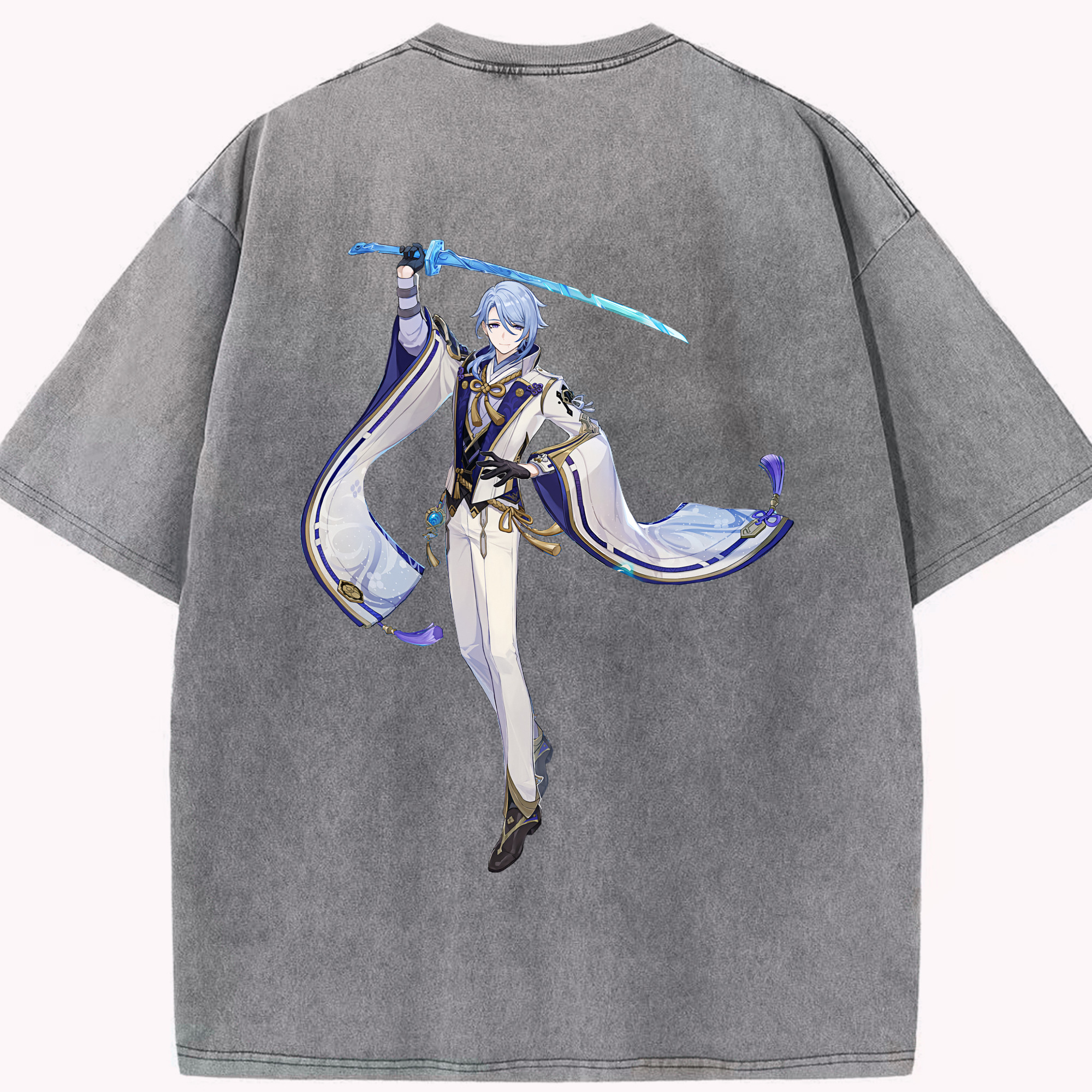 げんし神 神里綾人 かみさとあやと genshin Kamisato Ayato 綿100% ヴィンテージ風 半袖Tシャツ（背面プリント）