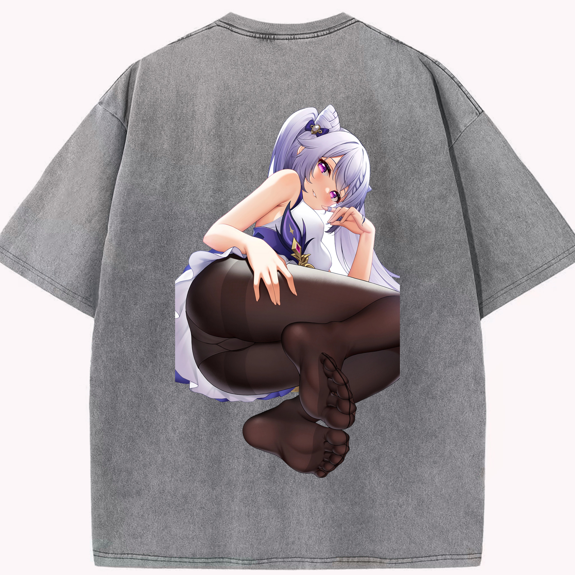 げんし神 刻晴 こくせい genshin Kokusei 綿100% ヴィンテージ風 半袖Tシャツ（背面プリント）