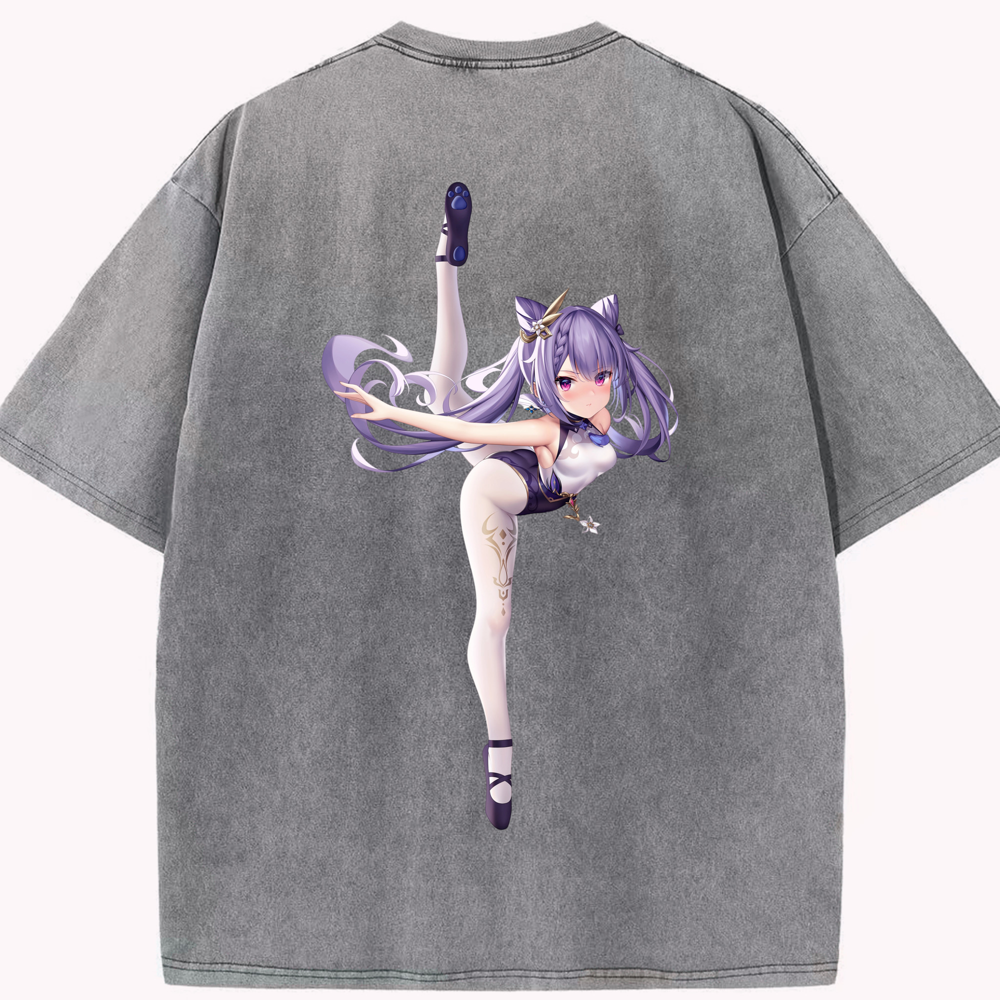 げんし神 刻晴 こくせい genshin Kokusei 綿100% ヴィンテージ風 半袖Tシャツ（背面プリント）