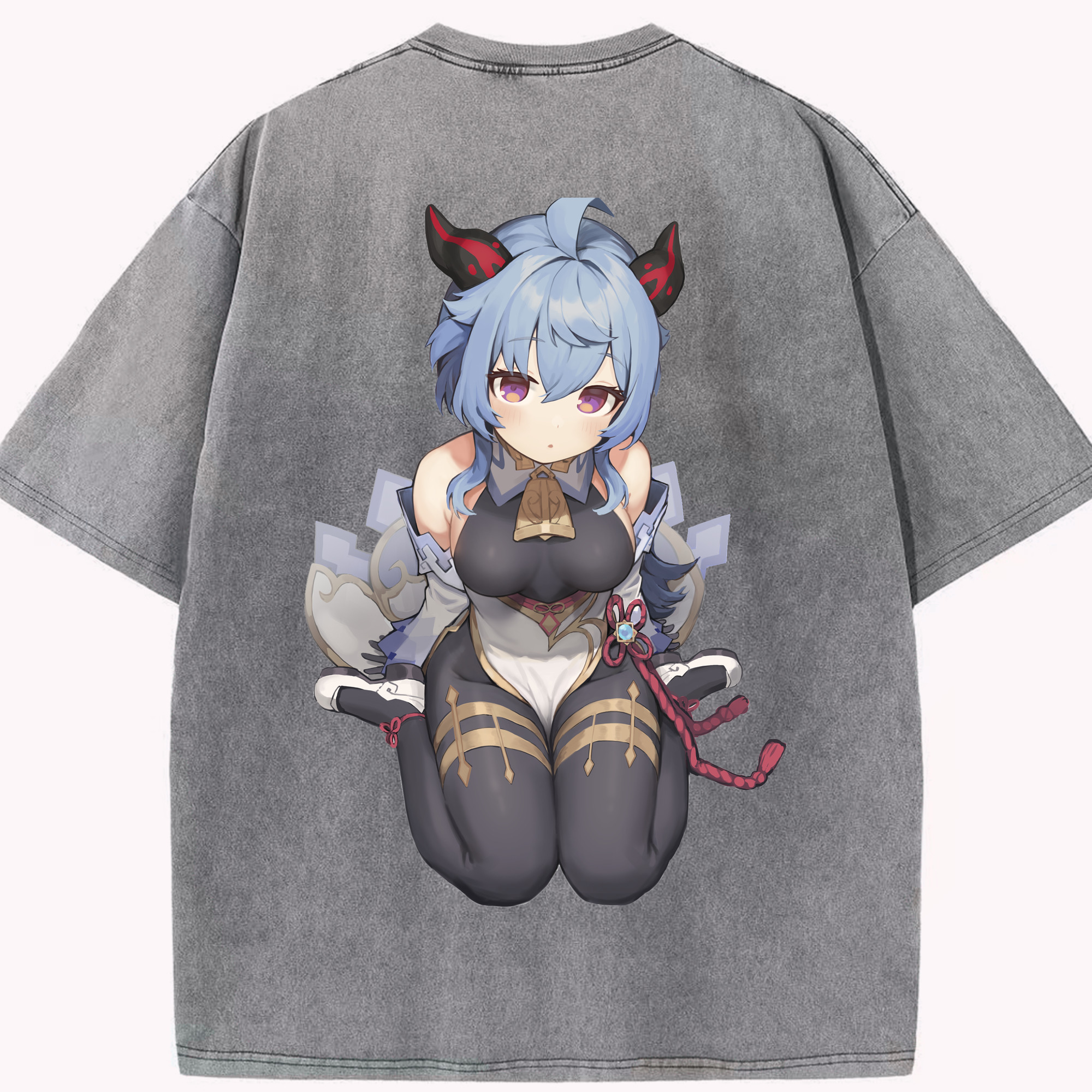 げんし神 甘雨 かんう genshin Ganyu 綿100% ヴィンテージ風 半袖Tシャツ（背面プリント）