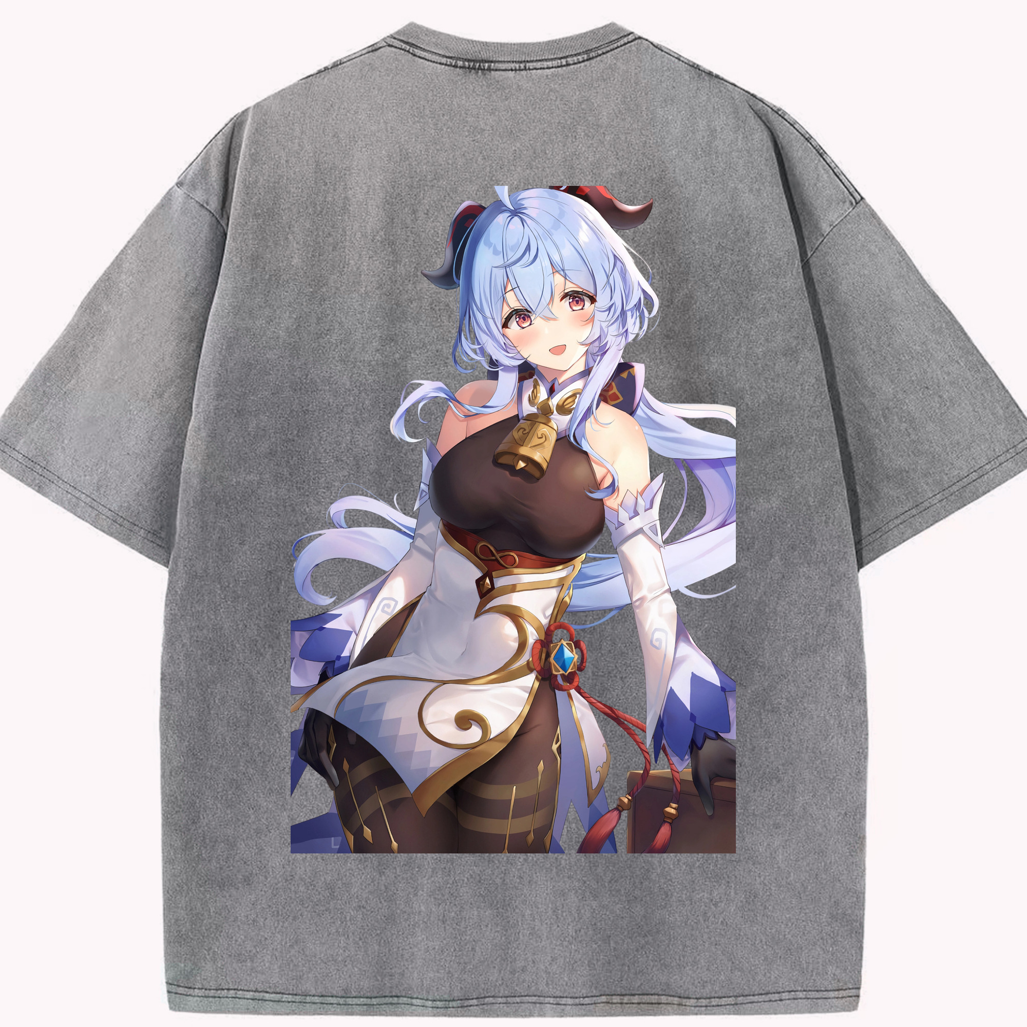 げんし神 甘雨 かんう genshin Ganyu 綿100% ヴィンテージ風 半袖Tシャツ（背面プリント）