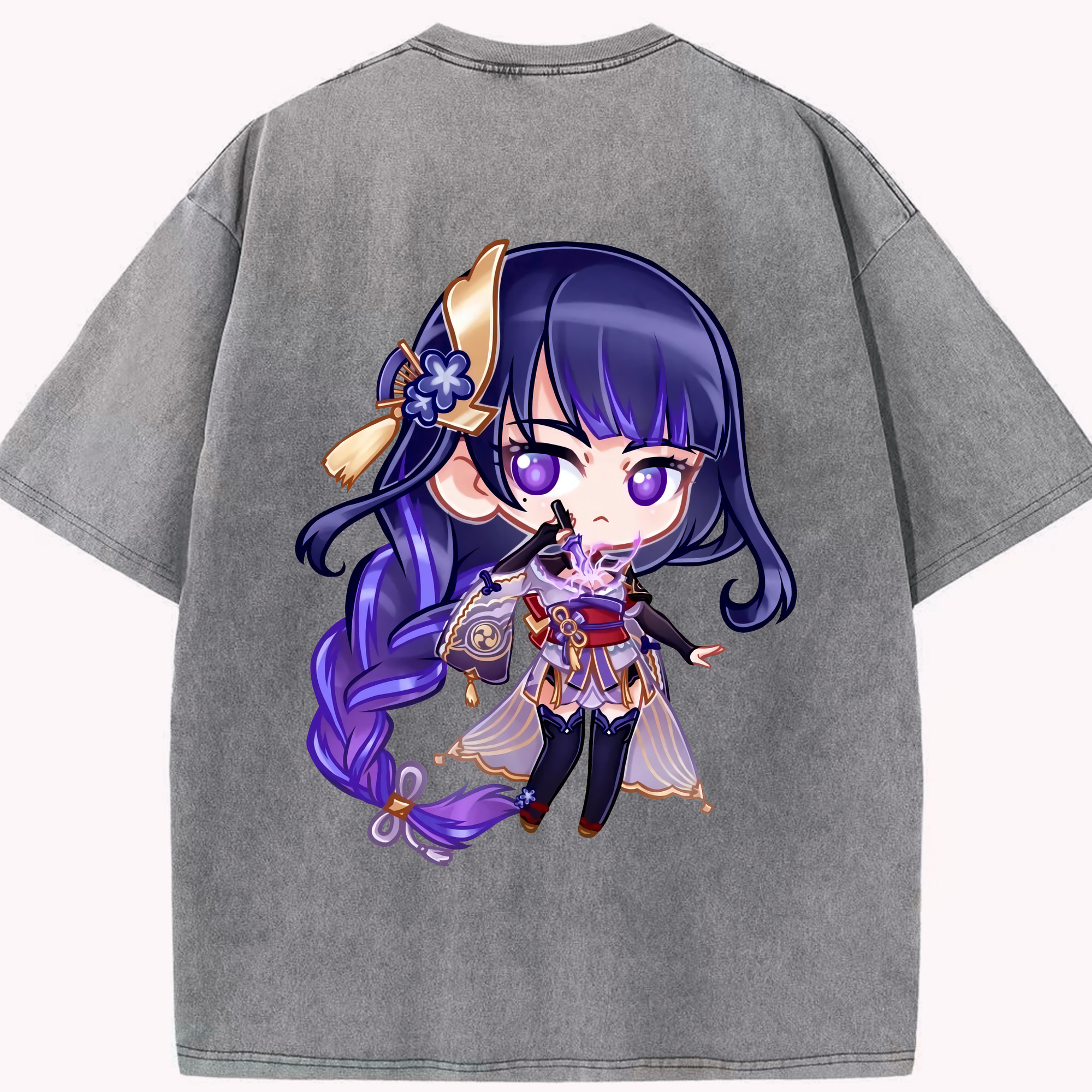 げんし神 雷電将軍 らいでんしょうぐん genshin Raiden Shogun 綿100% ヴィンテージ風 半袖Tシャツ（背面プリント）