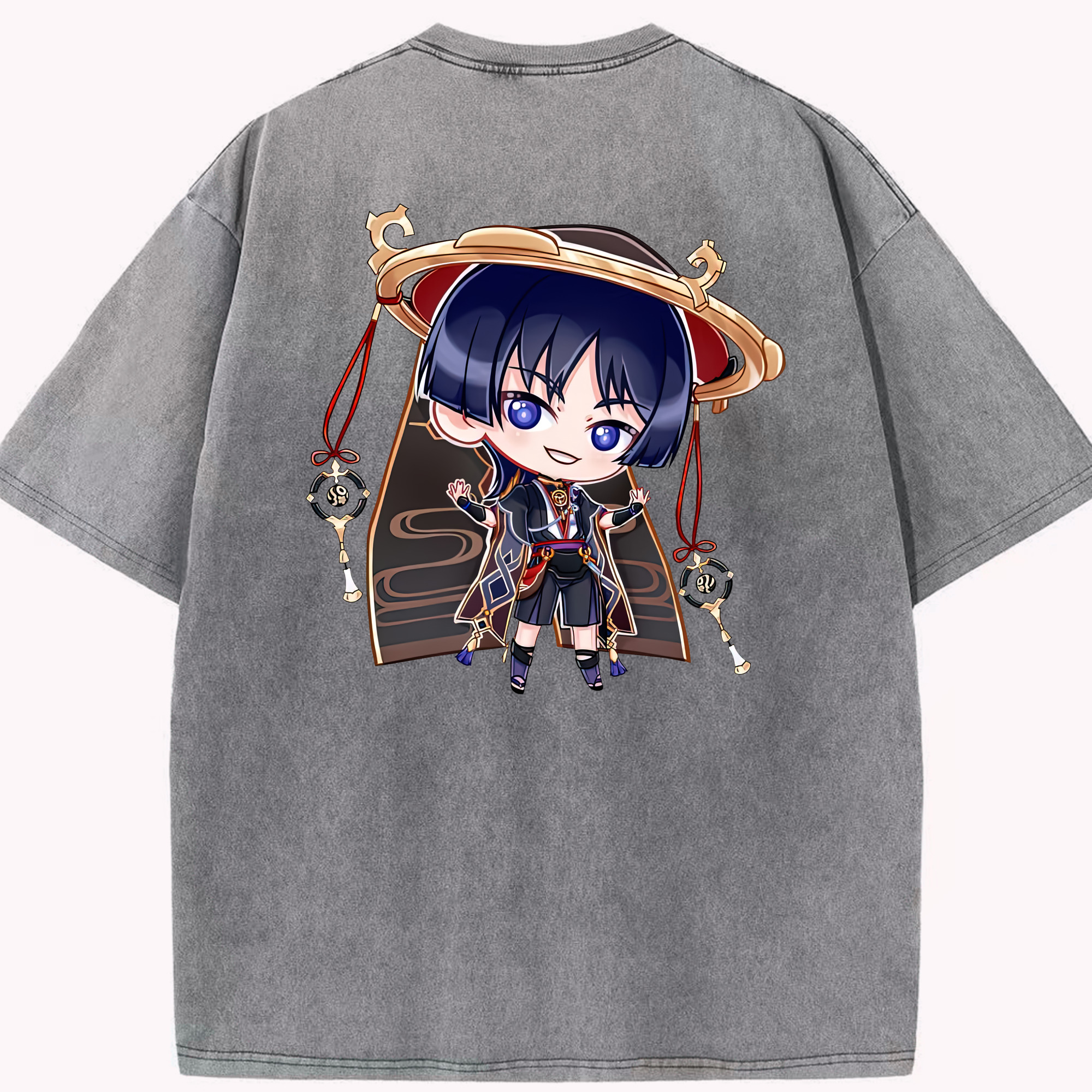 げんし神 さんペい genshin Sanpei 綿100% ヴィンテージ風 半袖Tシャツ（背面プリント）