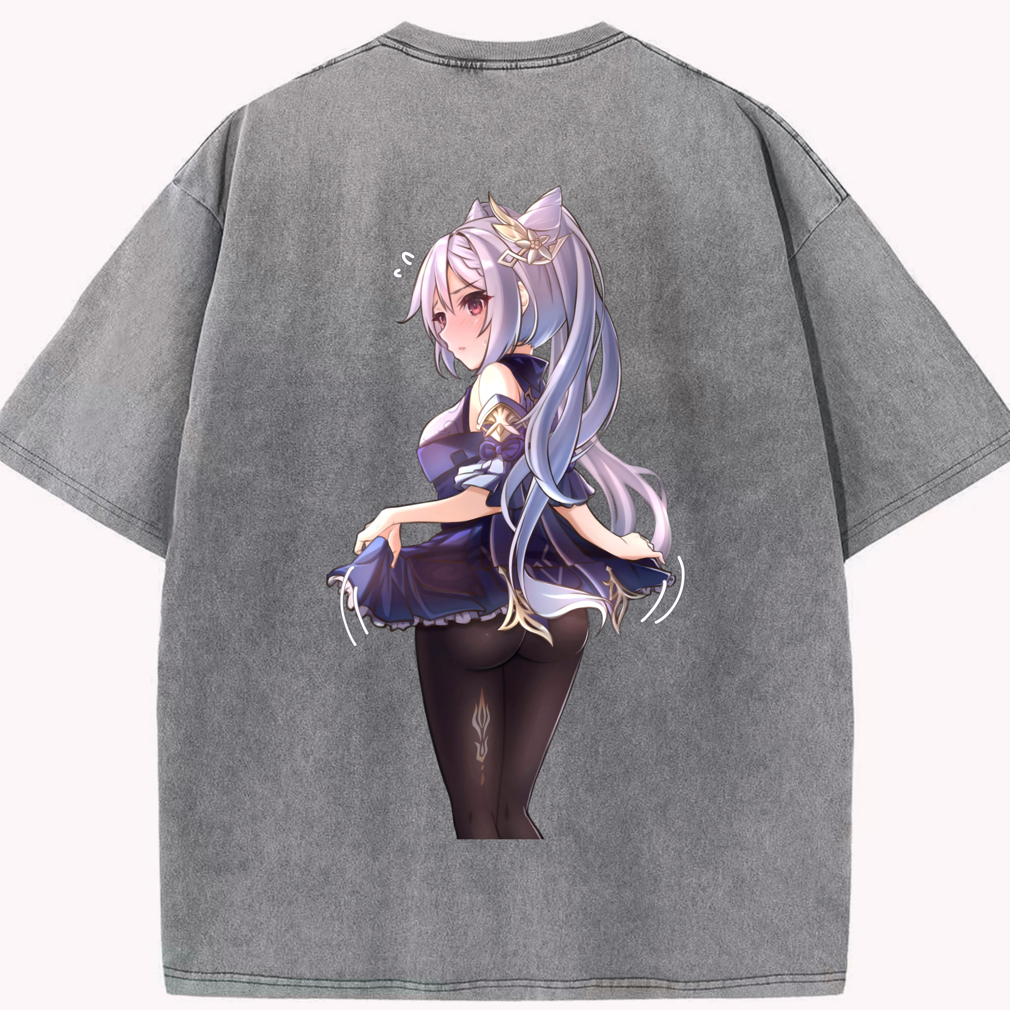 げんし神 刻晴 こくせい genshin Kokusei 綿100% ヴィンテージ風 半袖Tシャツ（背面プリント）