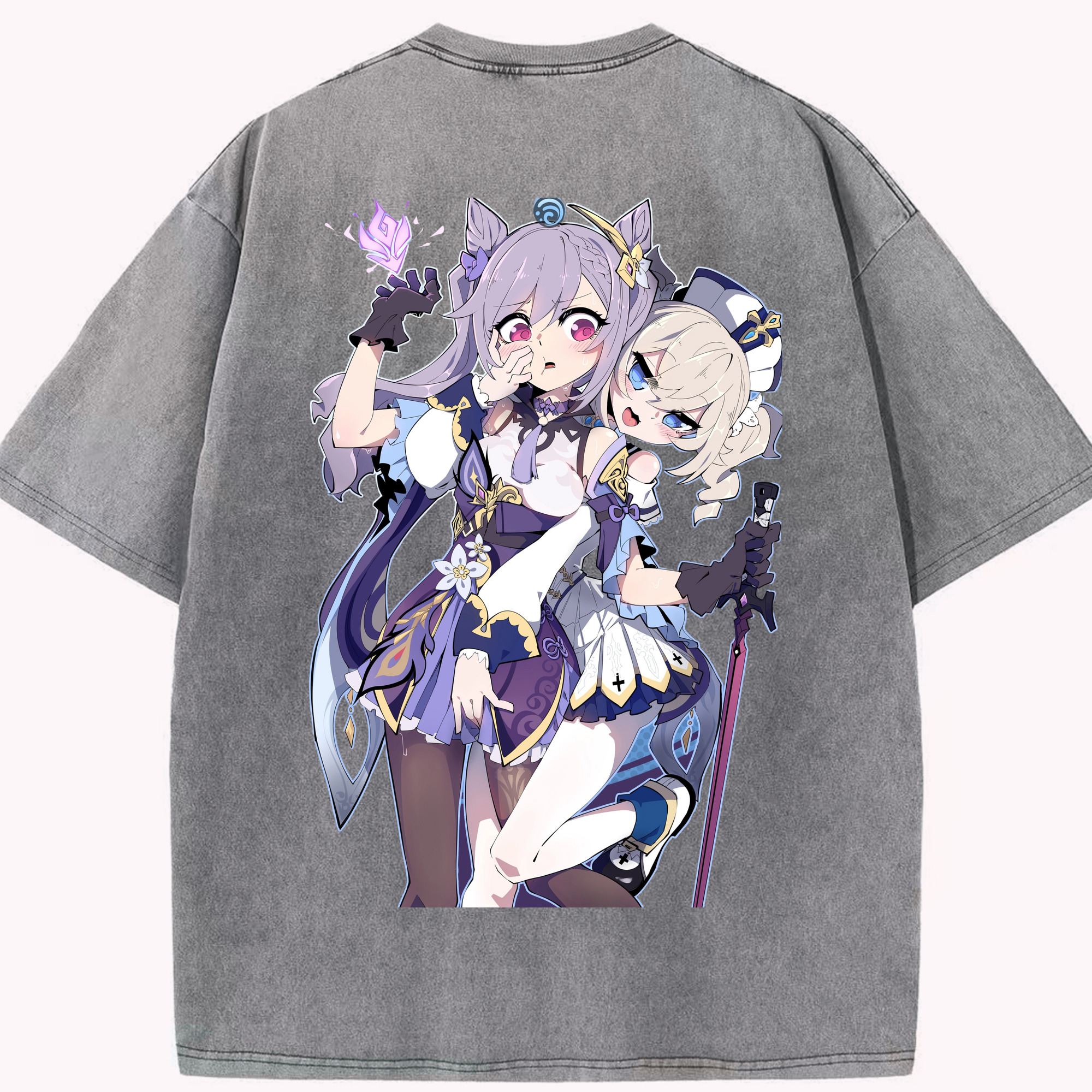 げんし神 刻晴 こくせい genshin Kokusei 綿100% ヴィンテージ風 半袖Tシャツ（背面プリント）