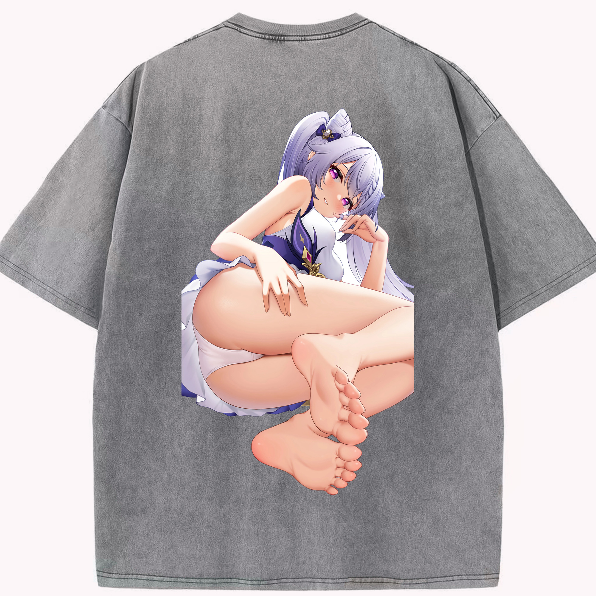 げんし神 刻晴 こくせい genshin Kokusei 綿100% ヴィンテージ風 半袖Tシャツ（背面プリント）