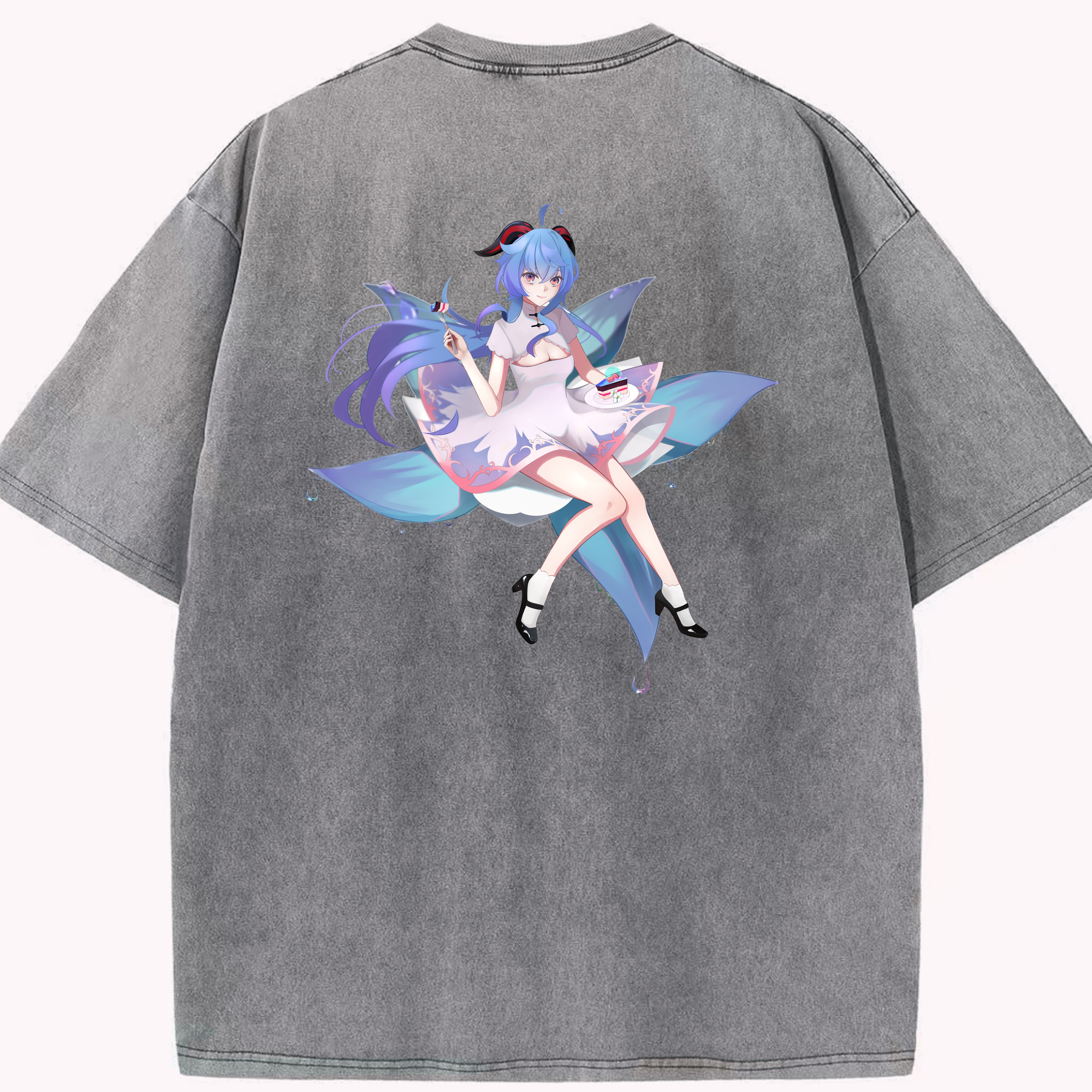 げんし神 甘雨 かんう genshin Ganyu 綿100% ヴィンテージ風 半袖Tシャツ（背面プリント）