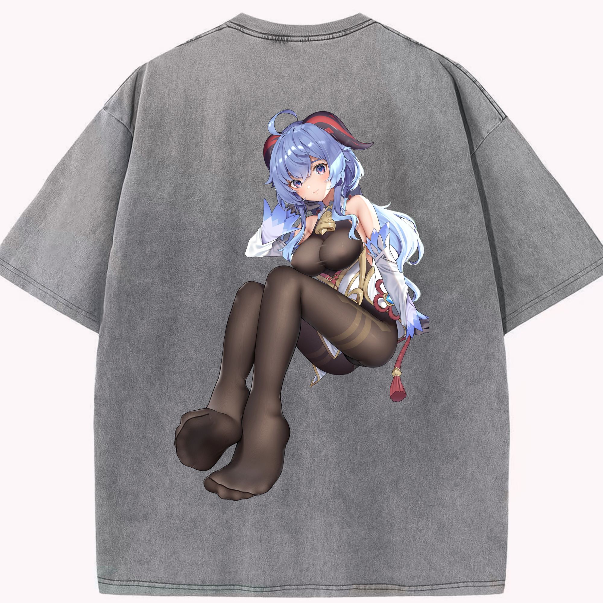 げんし神 甘雨 かんう genshin Ganyu 綿100% ヴィンテージ風 半袖Tシャツ（背面プリント）