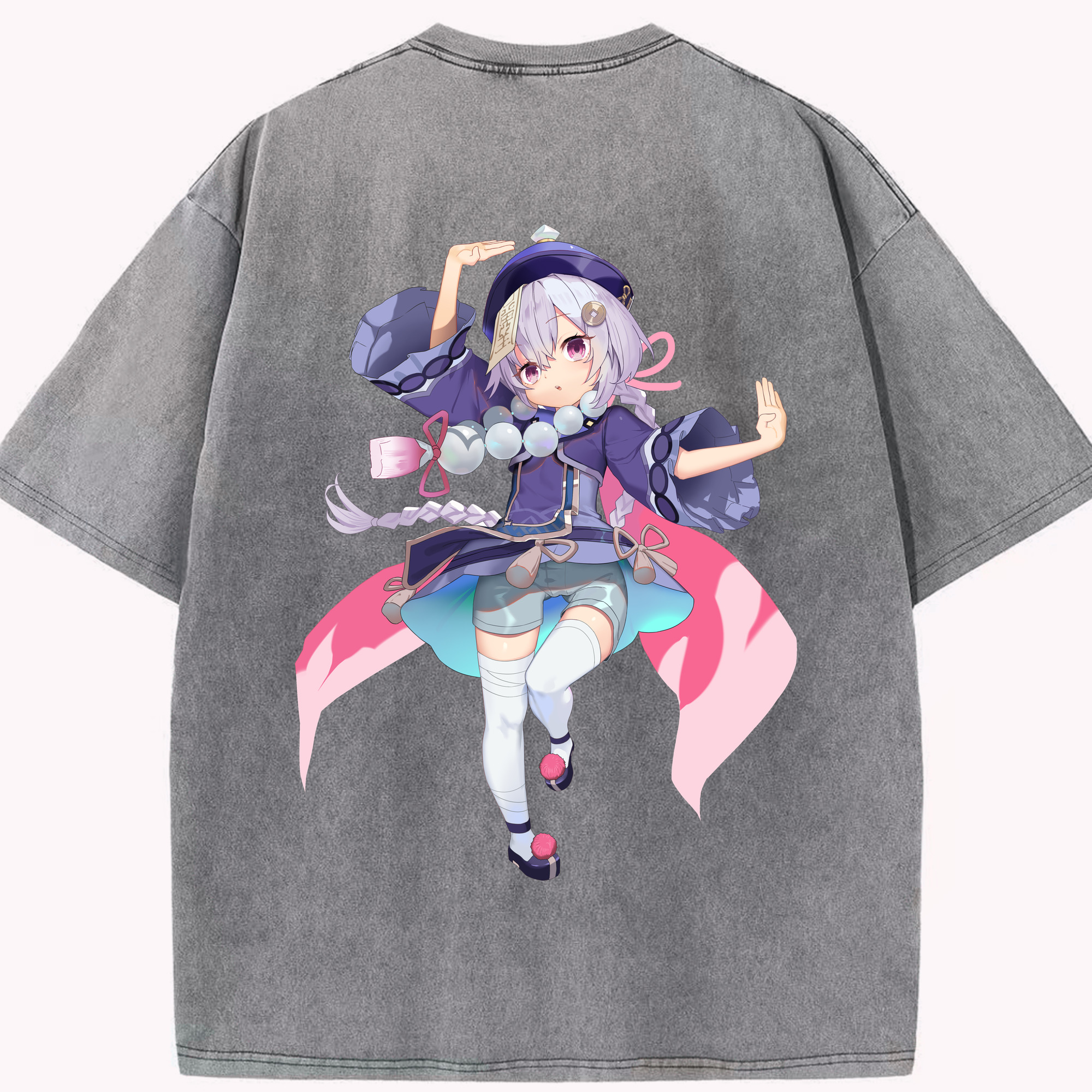 げんし神 七七 なな  genshin Nana 綿100% ヴィンテージ風 半袖Tシャツ（背面プリント）