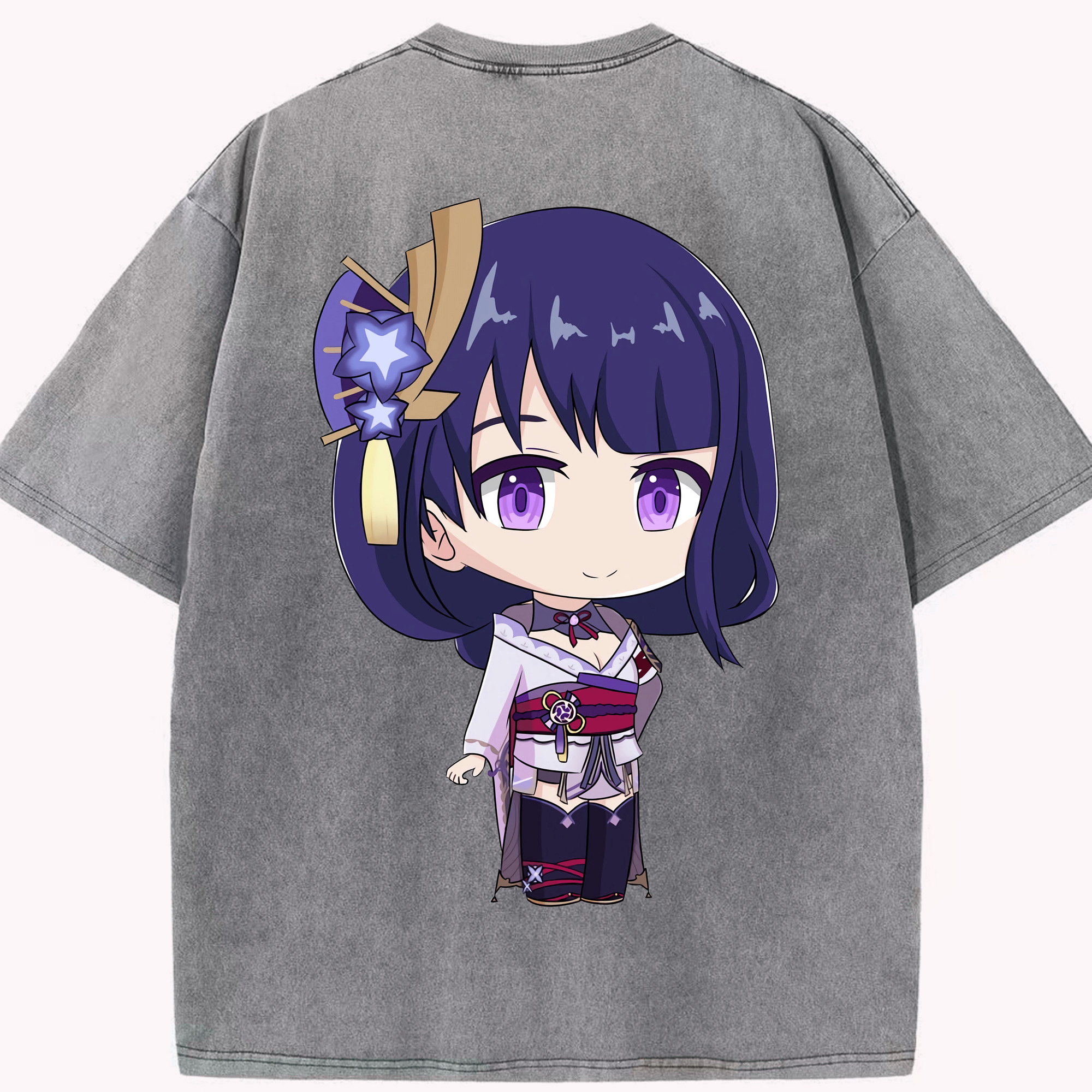 げんし神 雷電将軍 らいでんしょうぐん genshin Raiden Shogun 綿100% ヴィンテージ風 半袖Tシャツ（背面プリント）