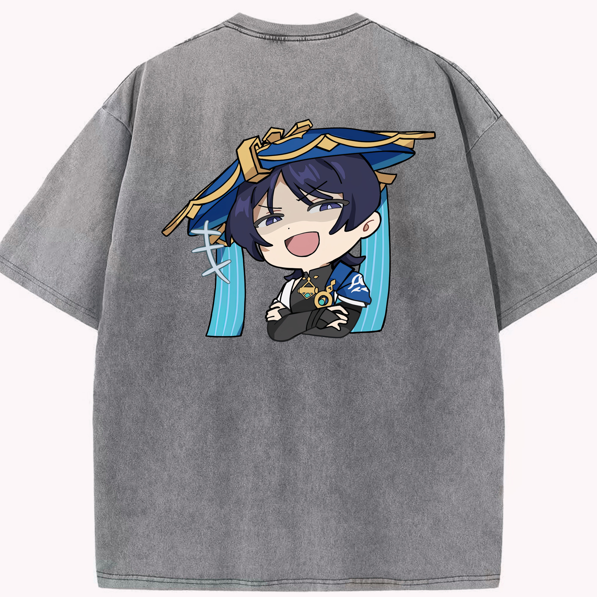 げんし神 さんペい genshin Sanpei 綿100% ヴィンテージ風 半袖Tシャツ（背面プリント）