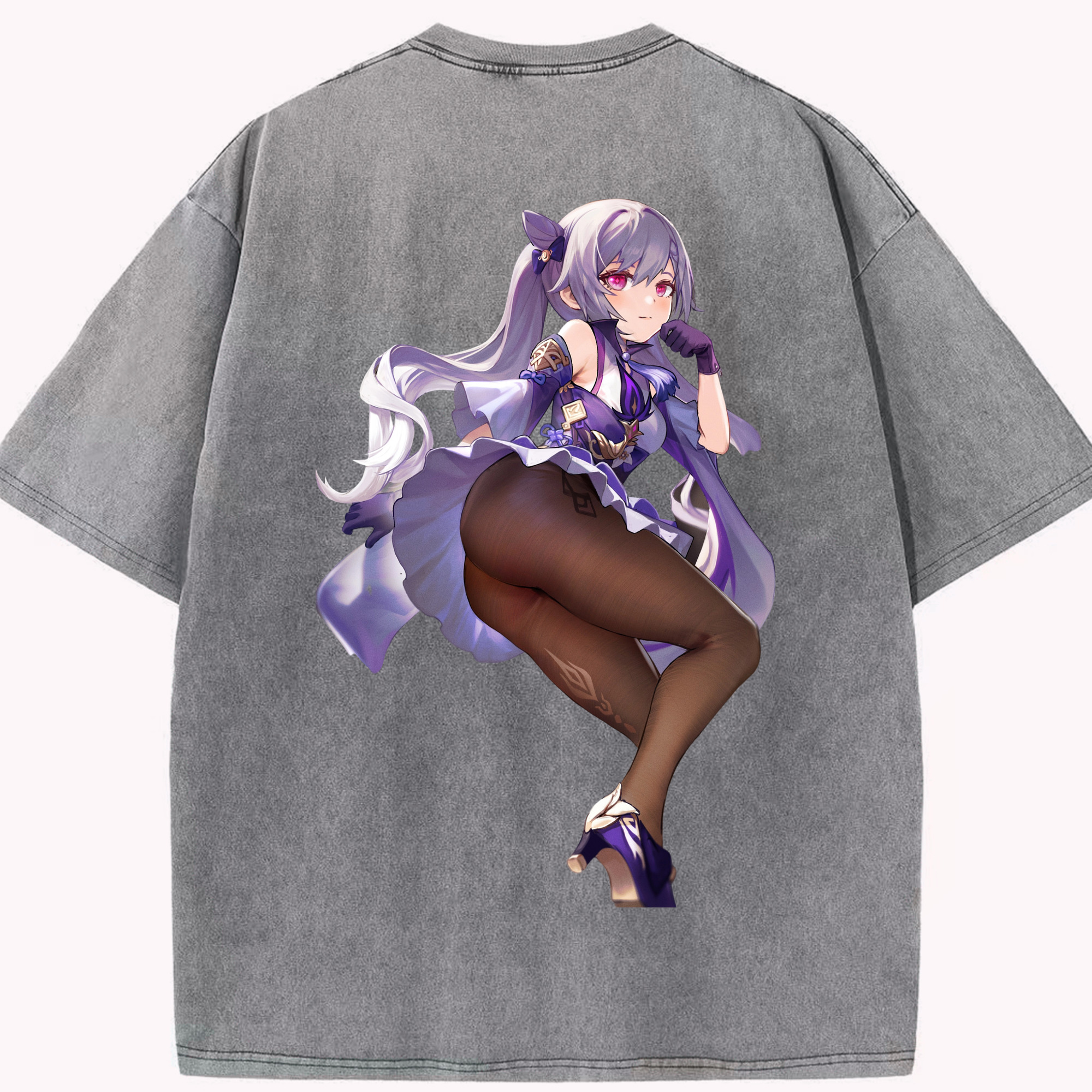 げんし神 刻晴 こくせい genshin Kokusei 綿100% ヴィンテージ風 半袖Tシャツ（背面プリント）
