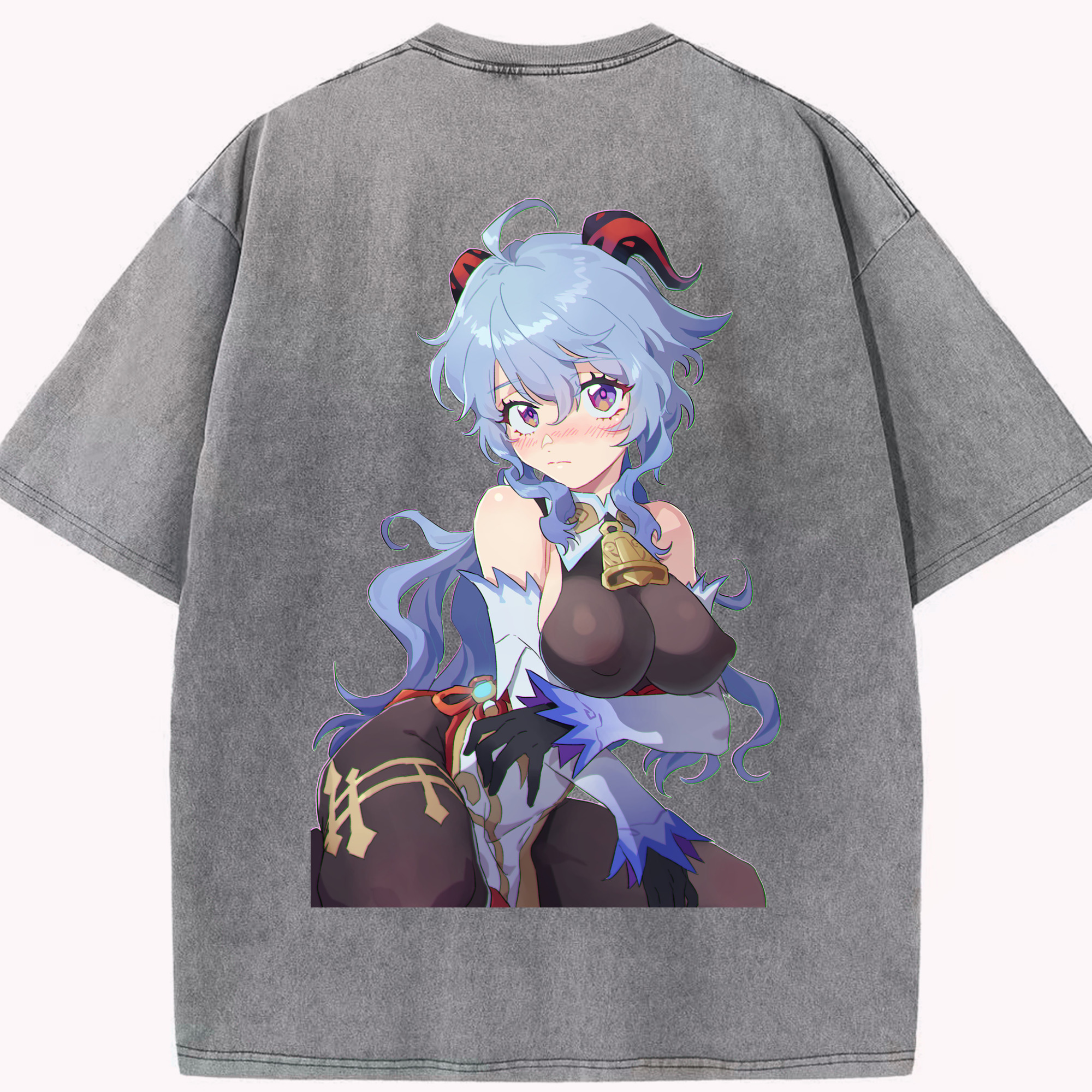 げんし神 甘雨 かんう genshin Ganyu 綿100% ヴィンテージ風 半袖Tシャツ（背面プリント）