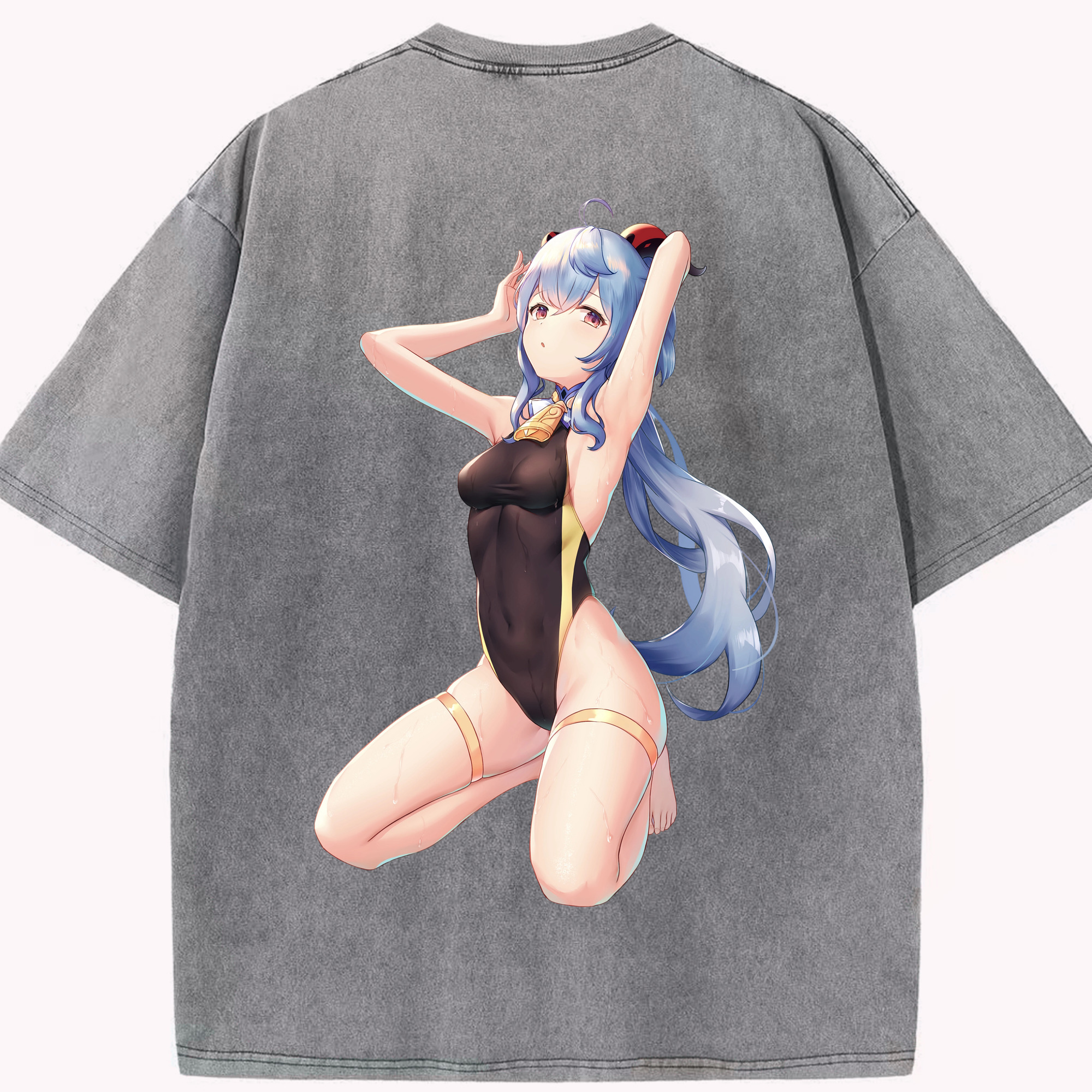 げんし神 甘雨 かんう genshin Ganyu 綿100% ヴィンテージ風 半袖Tシャツ（背面プリント）