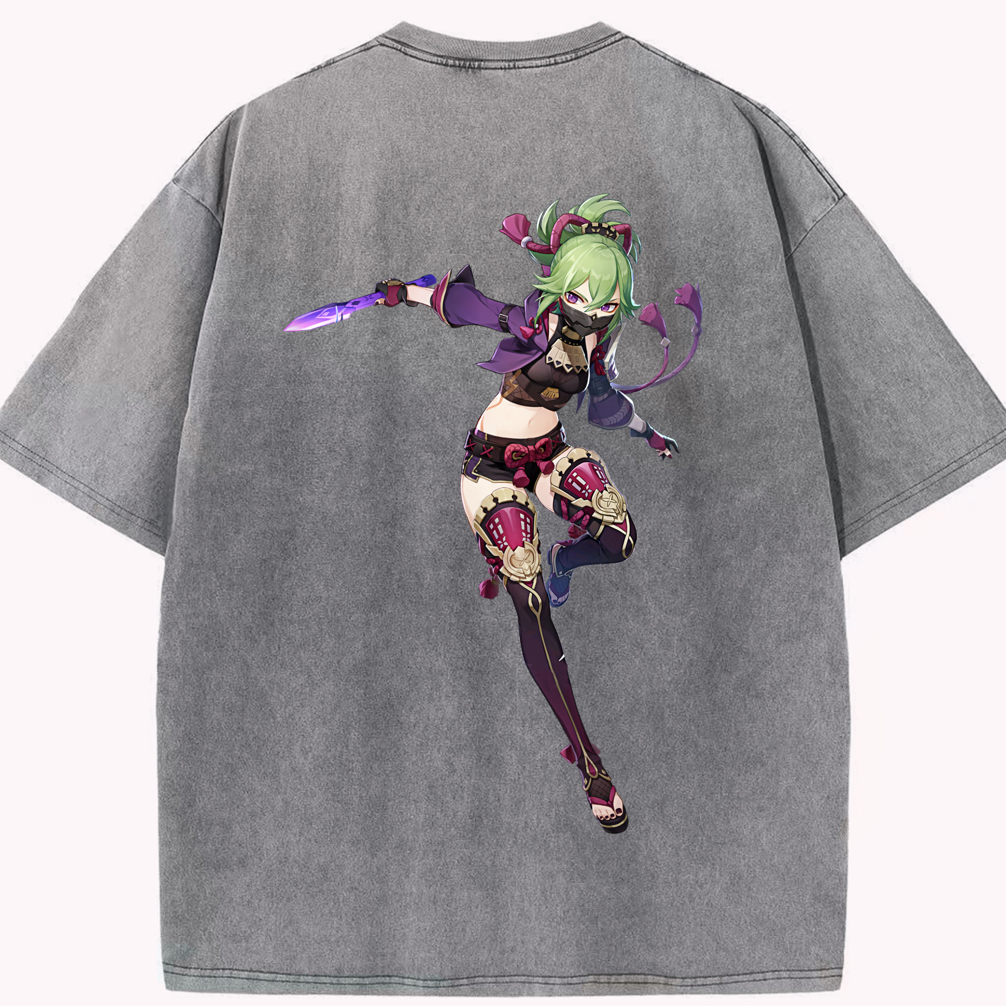 げんし神  久岐忍 くき しのぶ genshin Kuki Shinobu 綿100% ヴィンテージ風 半袖Tシャツ（背面プリント）
