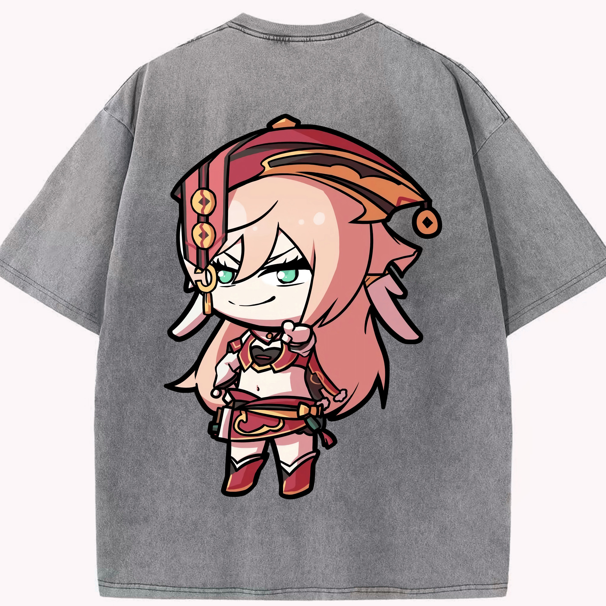げんし神 ヤンフェイ genshin Yanfei 綿100% ヴィンテージ風 半袖Tシャツ（背面プリント）