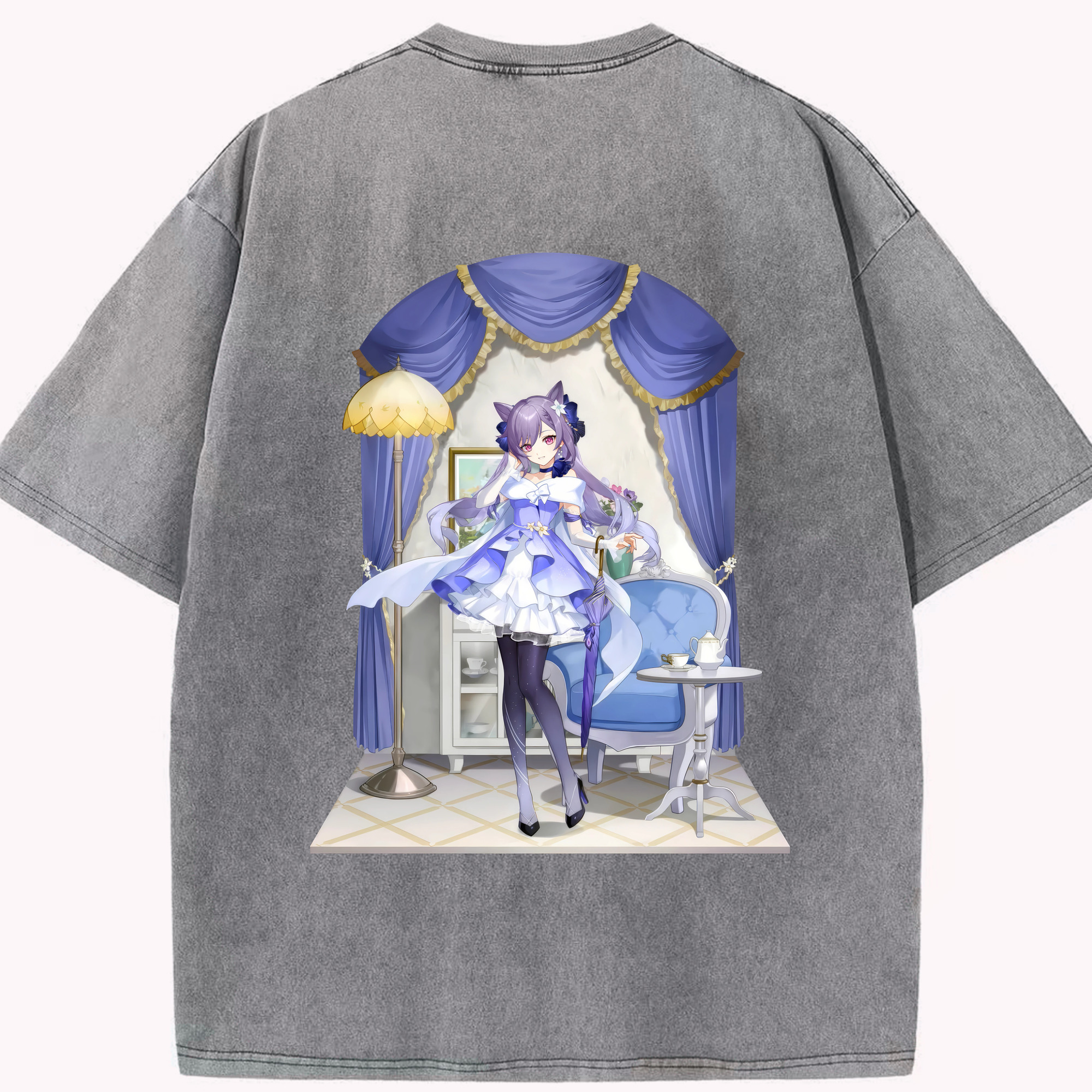 げんし神 刻晴 こくせい genshin Kokusei 綿100% ヴィンテージ風 半袖Tシャツ（背面プリント）