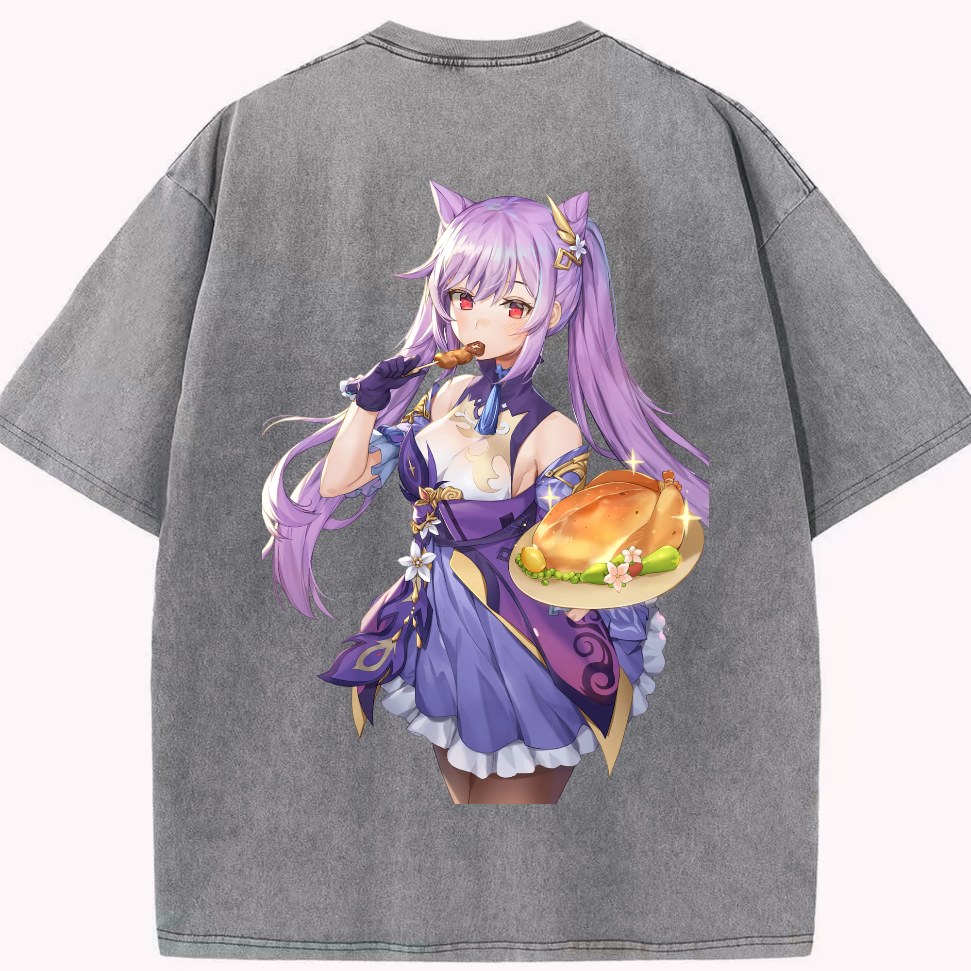 げんし神 刻晴 こくせい genshin Kokusei 綿100% ヴィンテージ風 半袖Tシャツ（背面プリント）