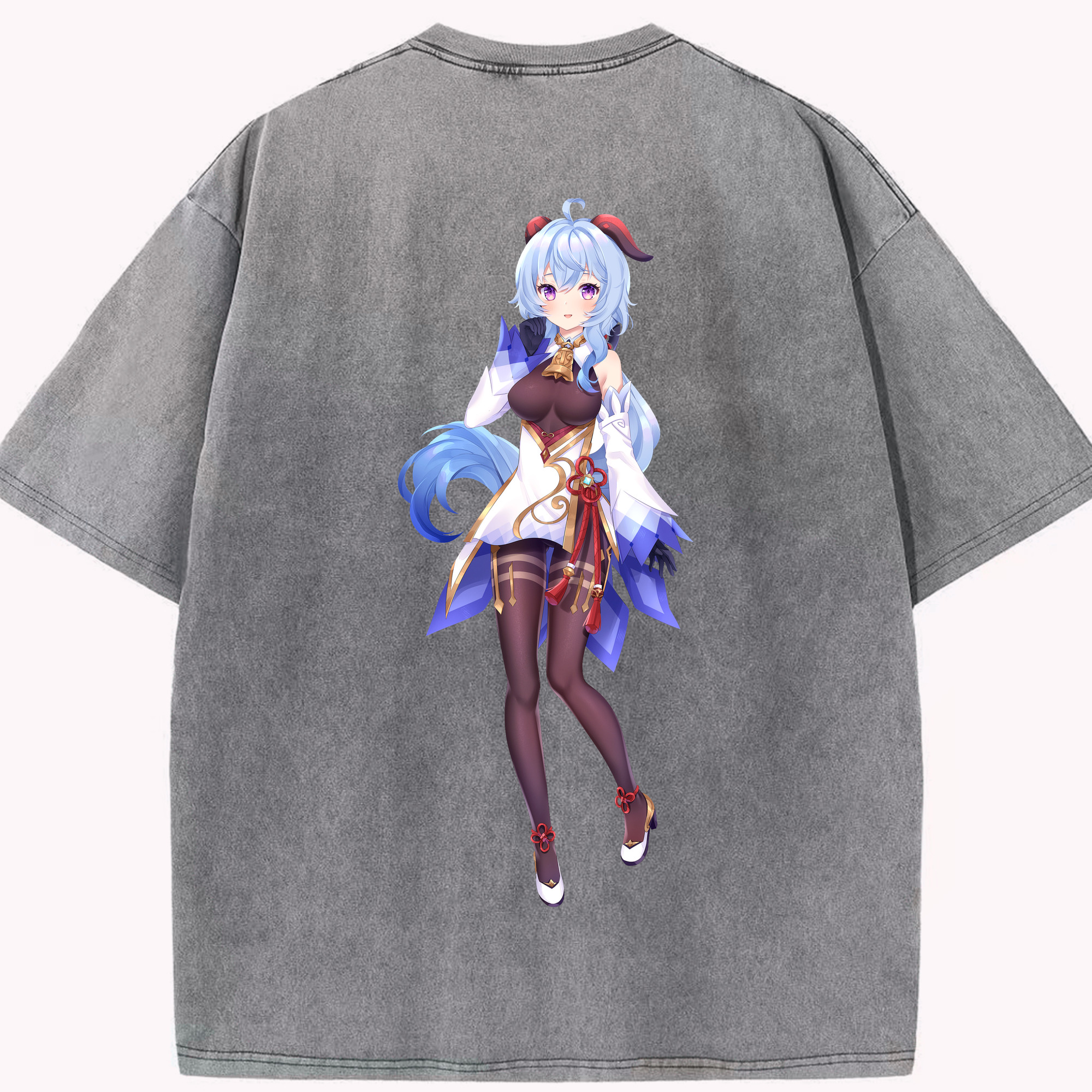げんし神 甘雨 かんう genshin Ganyu 綿100% ヴィンテージ風 半袖Tシャツ（背面プリント）