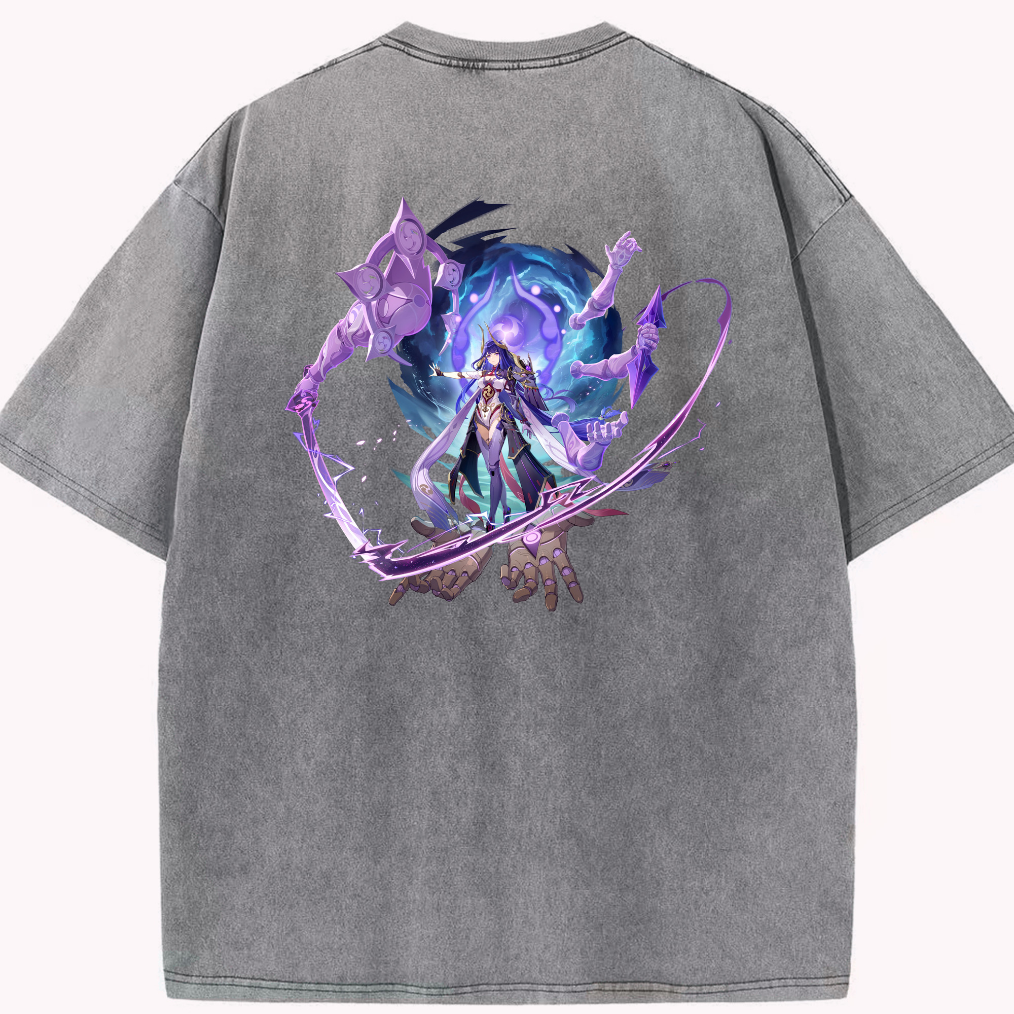 げんし神 雷電将軍 らいでんしょうぐん genshin Raiden Shogun 綿100% ヴィンテージ風 半袖Tシャツ（背面プリント）