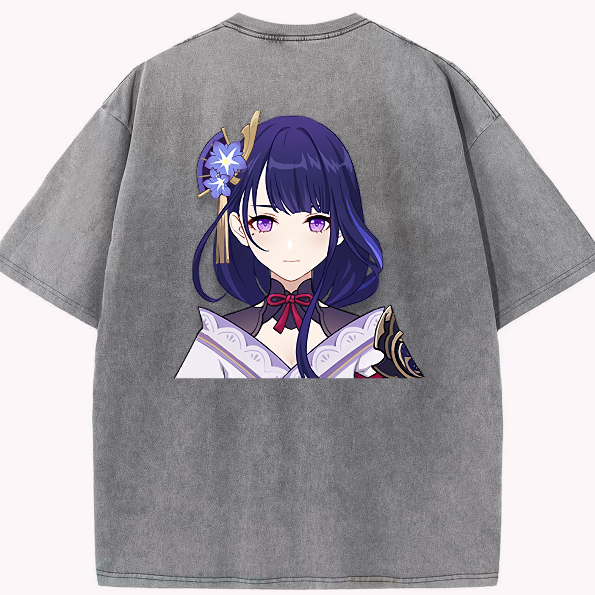 げんし神 雷電将軍 らいでんしょうぐん genshin Raiden Shogun 綿100% ヴィンテージ風 半袖Tシャツ（背面プリント）