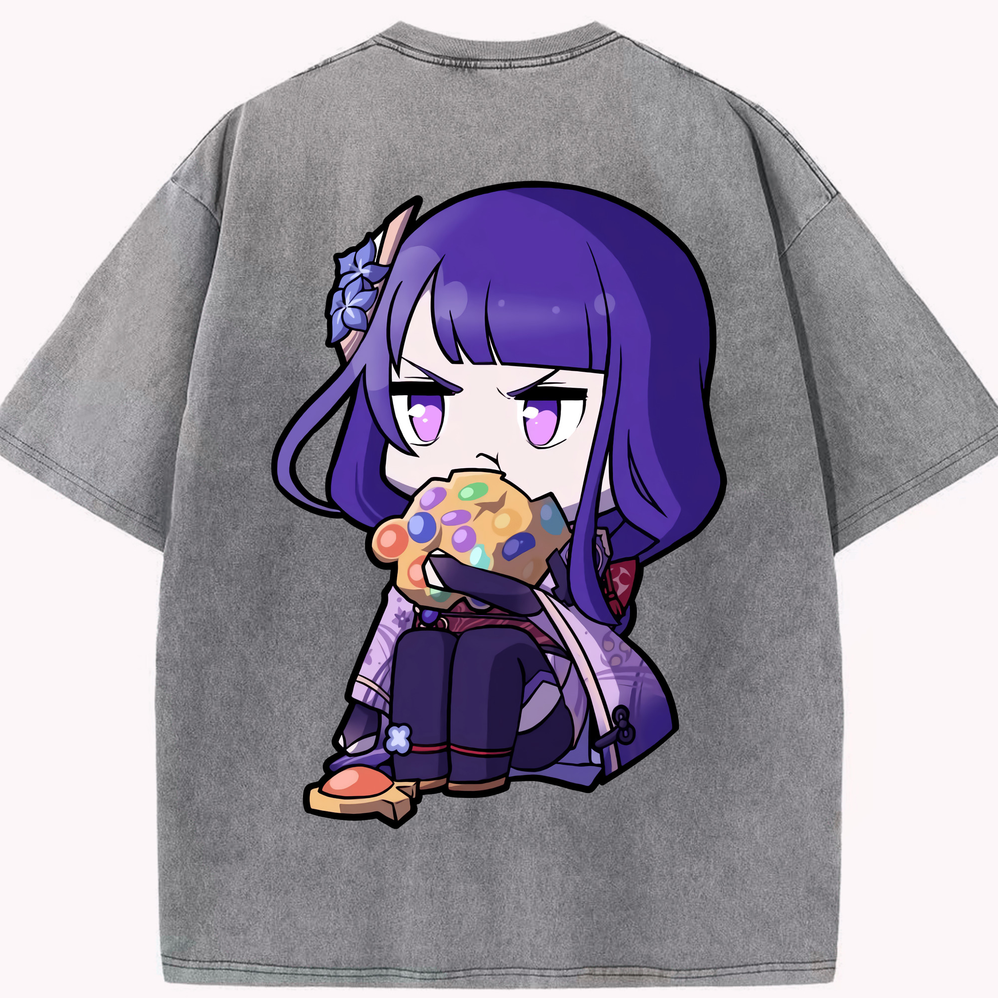 げんし神 雷電将軍 らいでんしょうぐん genshin Raiden Shogun 綿100% ヴィンテージ風 半袖Tシャツ（背面プリント）