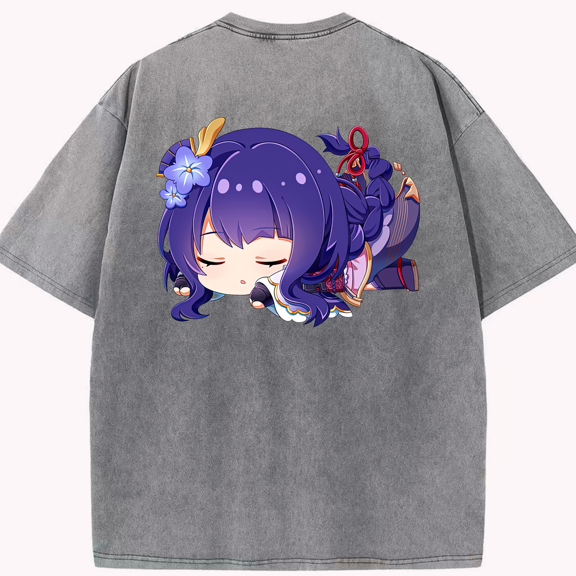 げんし神 雷電将軍 らいでんしょうぐん genshin Raiden Shogun 綿100% ヴィンテージ風 半袖Tシャツ（背面プリント）