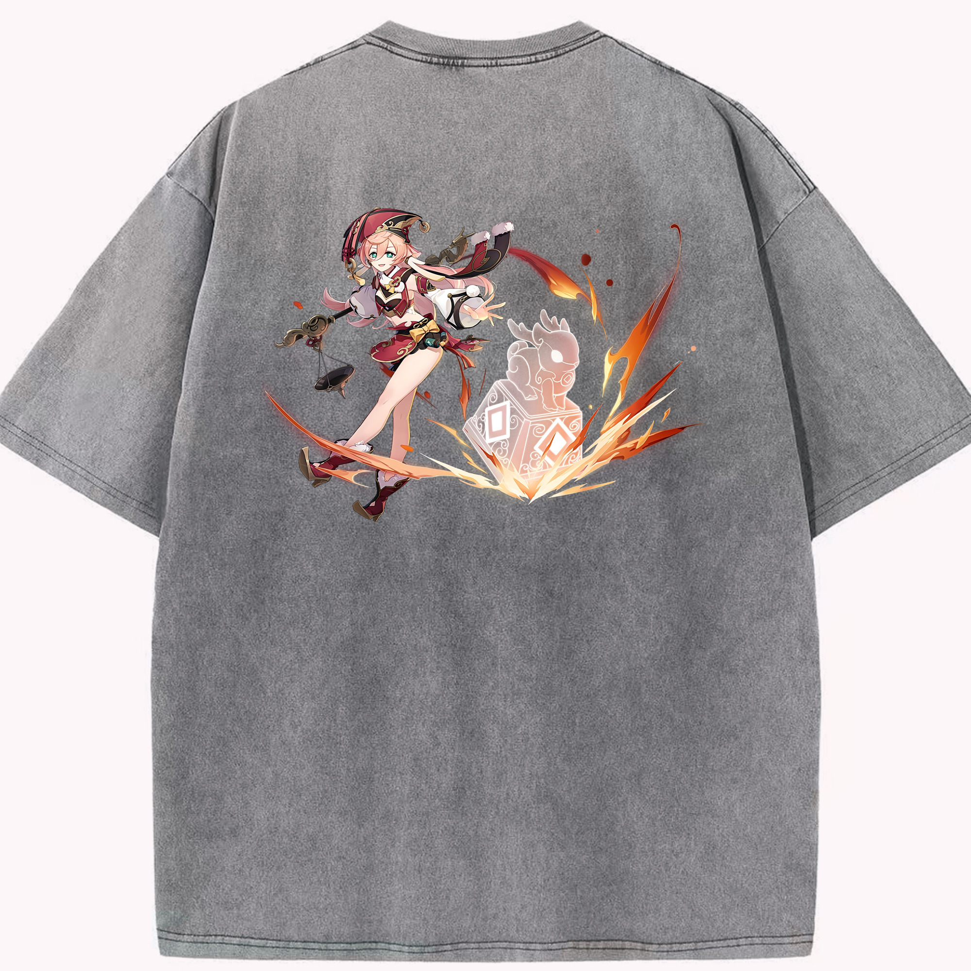 げんし神 ヤンフェイ genshin Yanfei 綿100% ヴィンテージ風 半袖Tシャツ（背面プリント）
