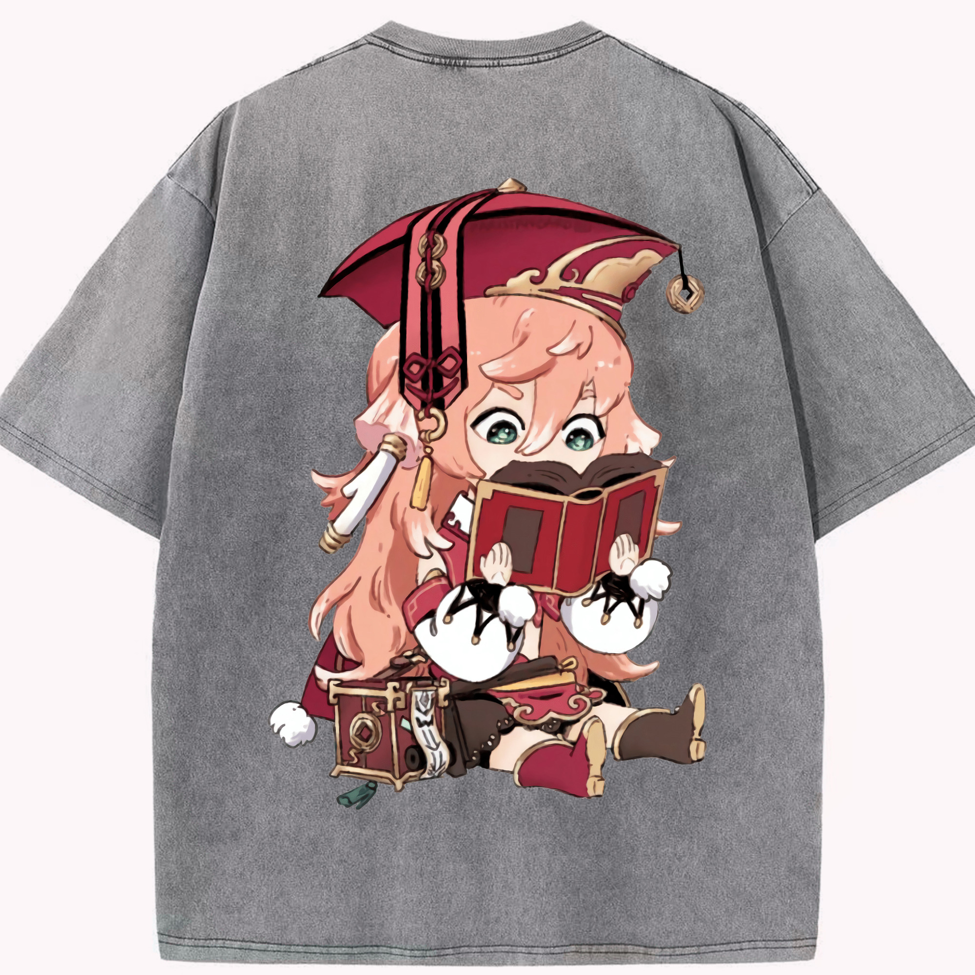 げんし神 ヤンフェイ genshin Yanfei 綿100% ヴィンテージ風 半袖Tシャツ（背面プリント）