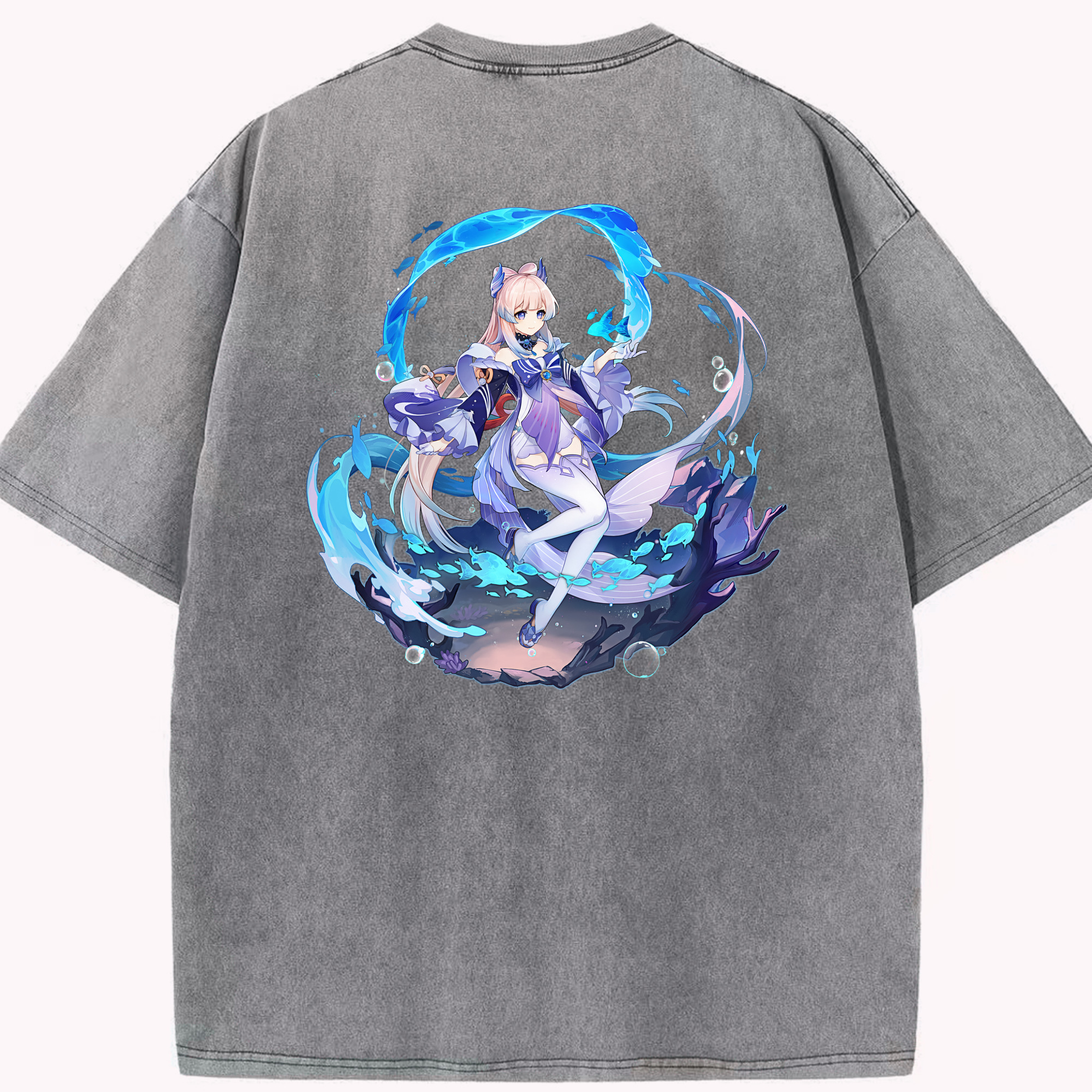 げんし神 珊瑚宮心海 サンゴノミヤ・ココミ genshin Sangonomiya Kokomi 綿100% ヴィンテージ風 半袖Tシャツ（背面プリント）