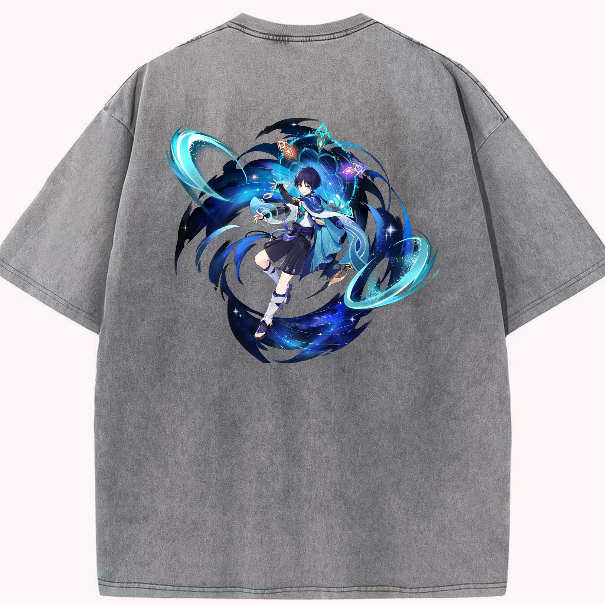 げんし神 さんペい genshin Sanpei 綿100% ヴィンテージ風 半袖Tシャツ（背面プリント）
