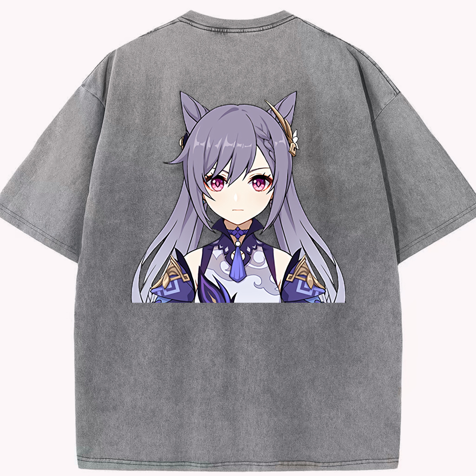 げんし神 刻晴 こくせい genshin Kokusei 綿100% ヴィンテージ風 半袖Tシャツ（背面プリント）