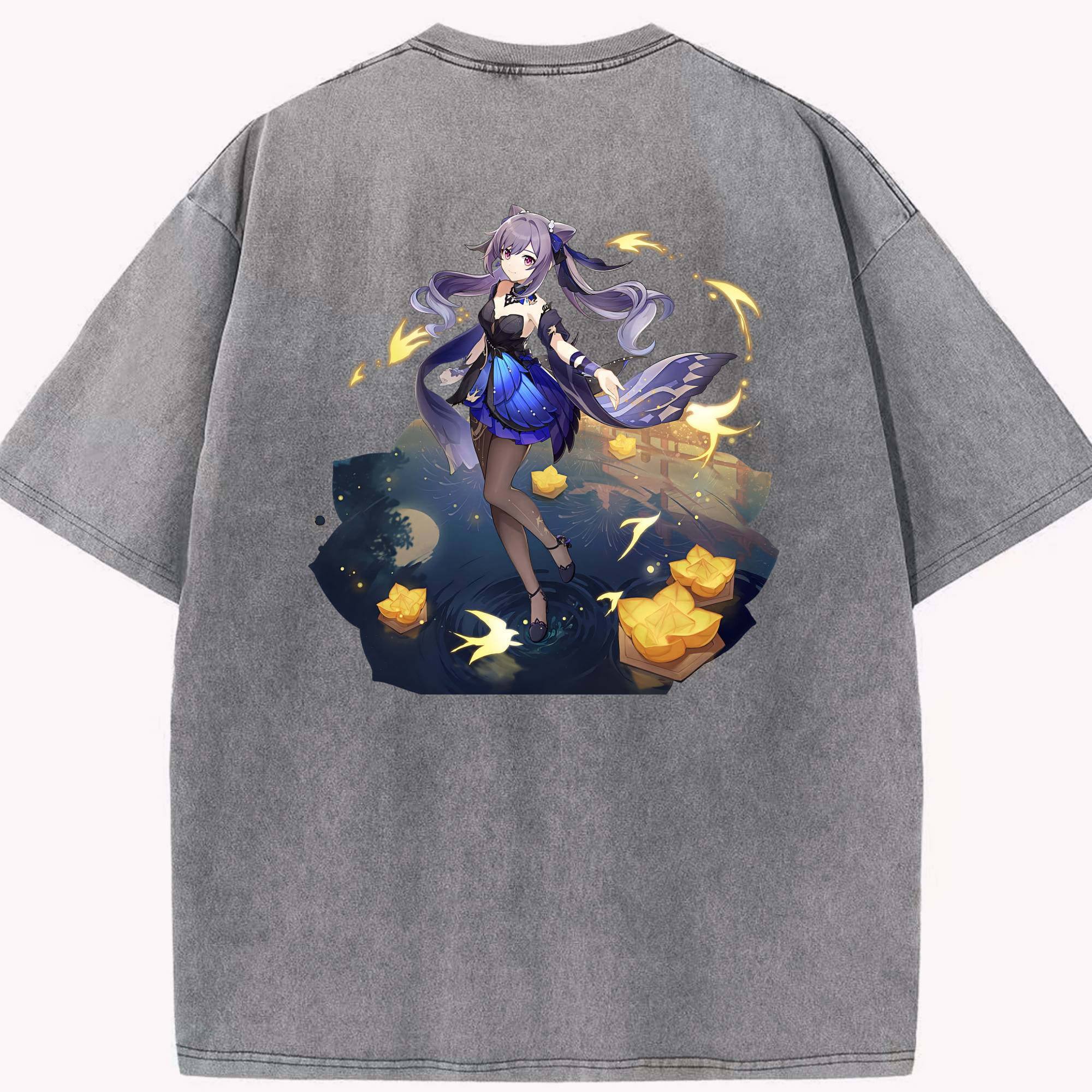 げんし神 刻晴 こくせい genshin Kokusei 綿100% ヴィンテージ風 半袖Tシャツ（背面プリント）