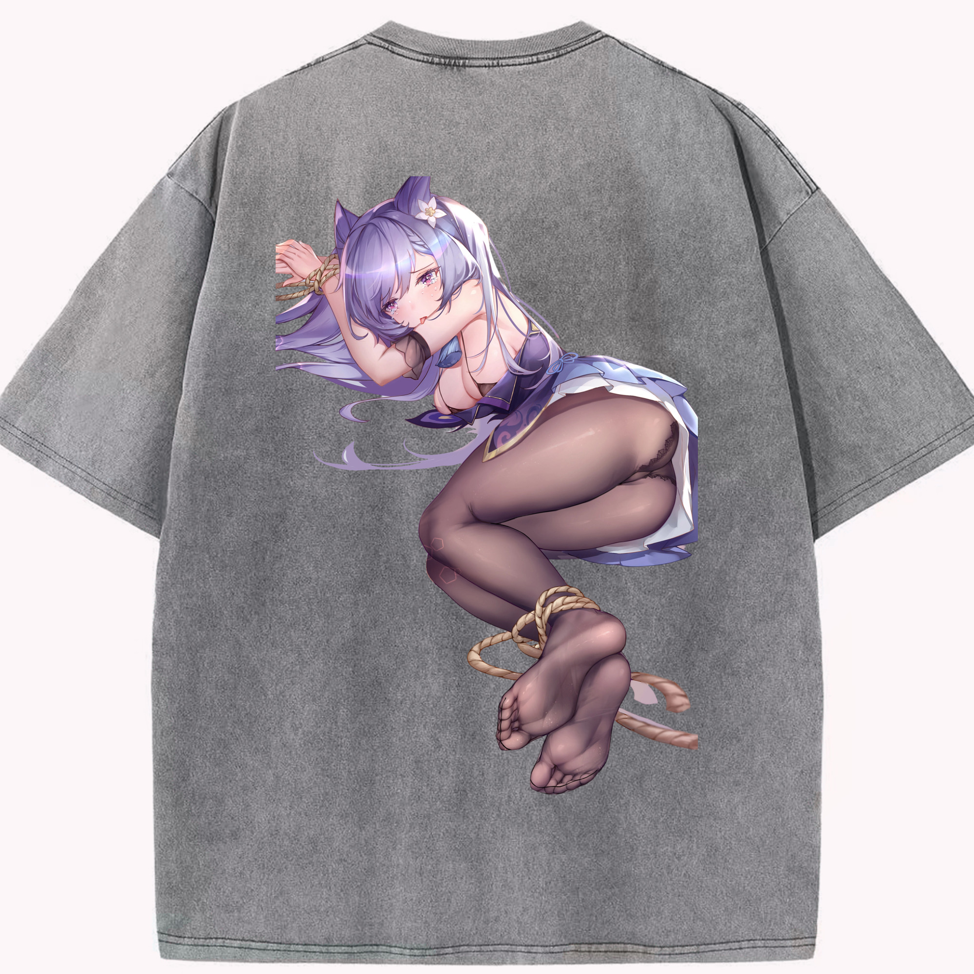 げんし神 刻晴 こくせい genshin Kokusei 綿100% ヴィンテージ風 半袖Tシャツ（背面プリント）