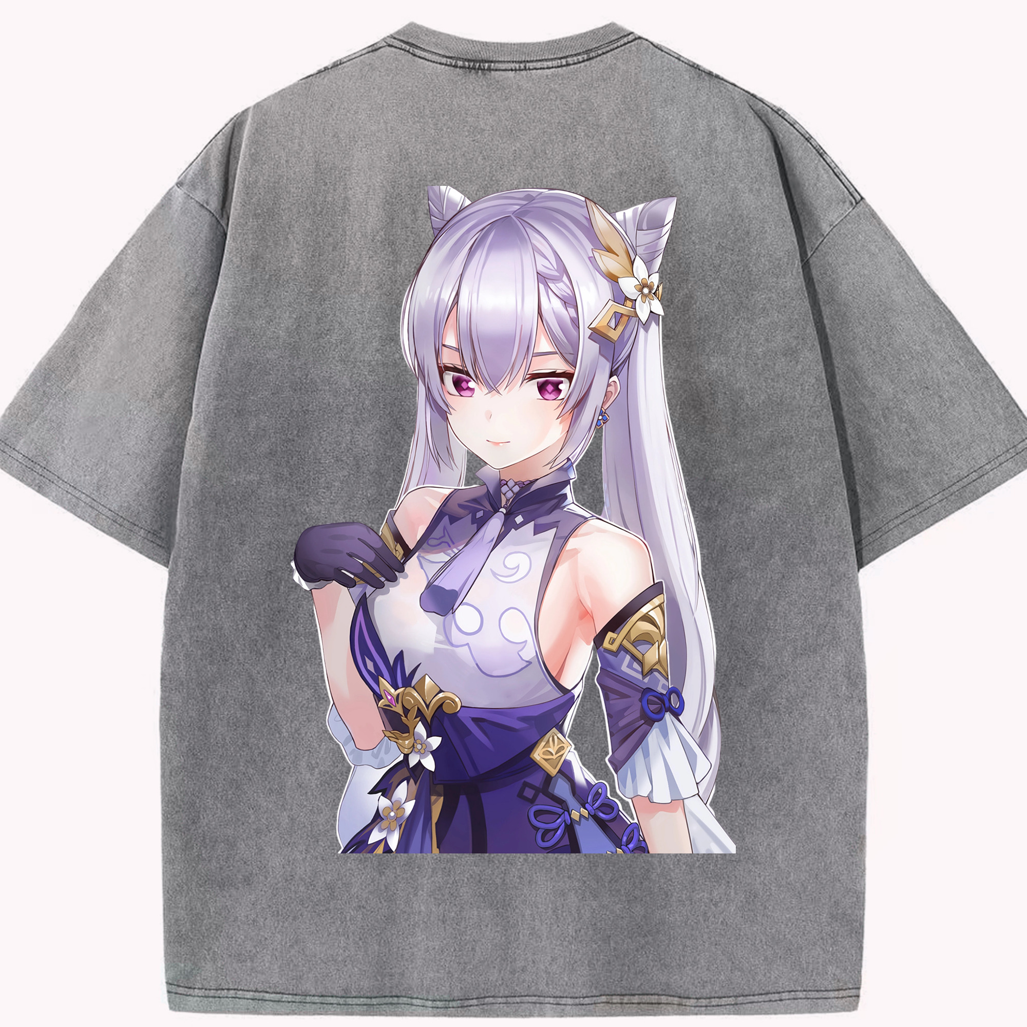 げんし神 刻晴 こくせい genshin Kokusei 綿100% ヴィンテージ風 半袖Tシャツ（背面プリント）