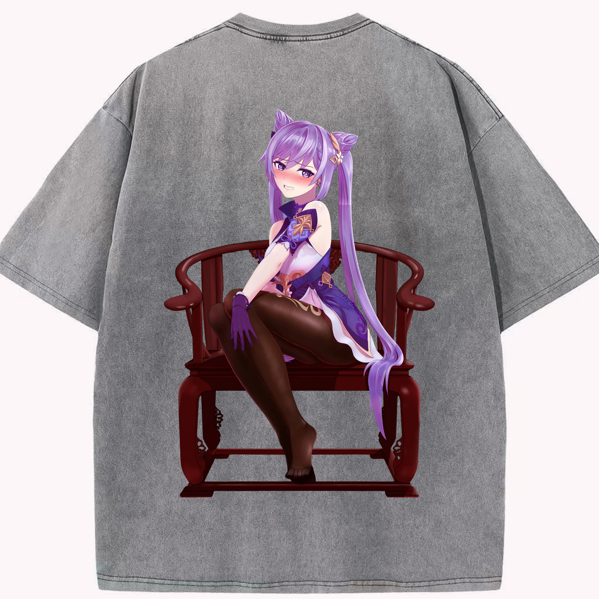 げんし神 刻晴 こくせい genshin Kokusei 綿100% ヴィンテージ風 半袖Tシャツ（背面プリント）