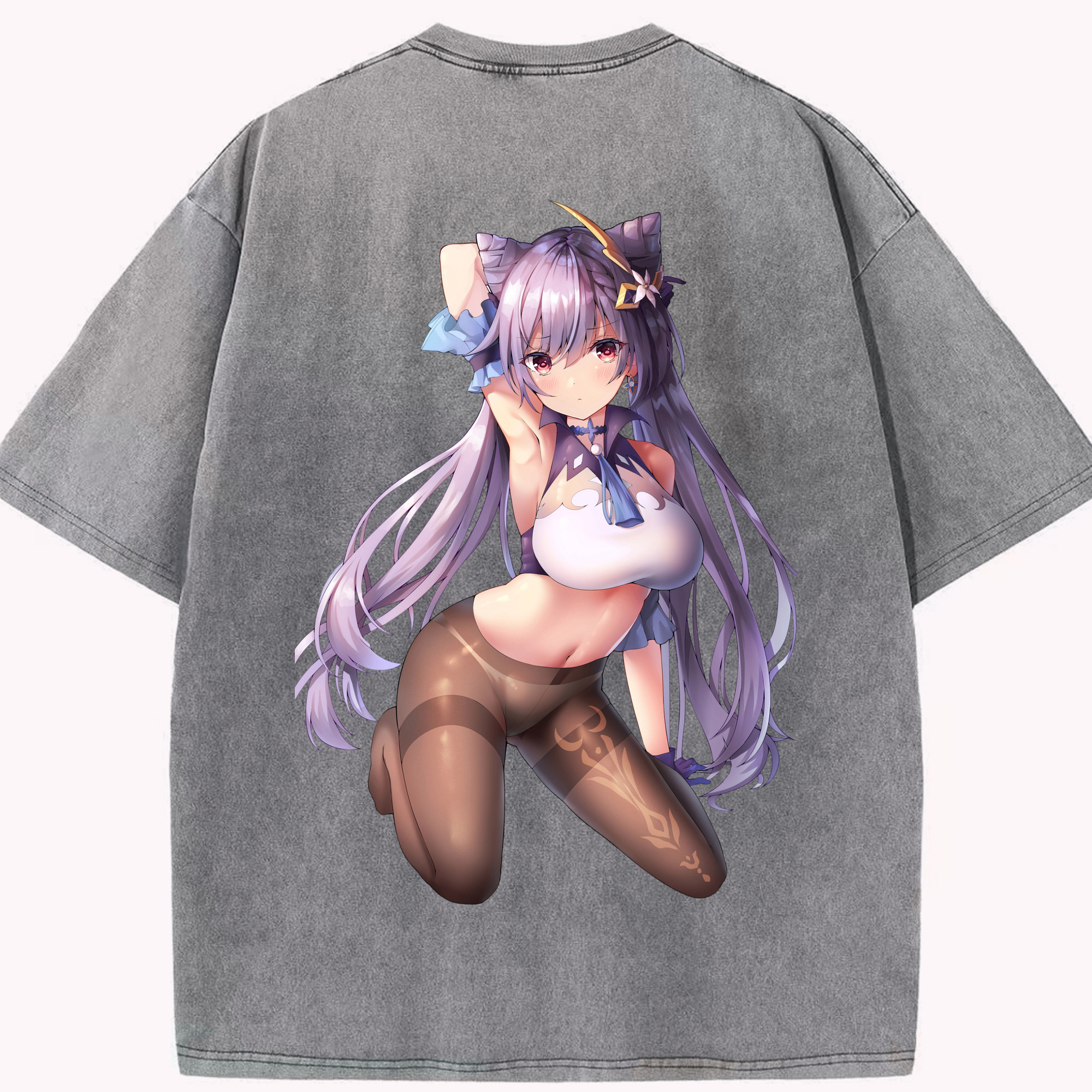 げんし神 刻晴 こくせい genshin Kokusei 綿100% ヴィンテージ風 半袖Tシャツ（背面プリント）