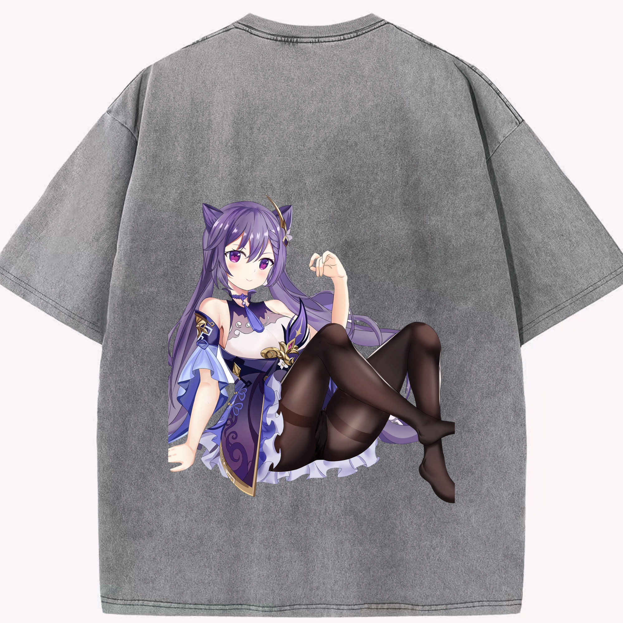 げんし神 刻晴 こくせい genshin Kokusei 綿100% ヴィンテージ風 半袖Tシャツ（背面プリント）