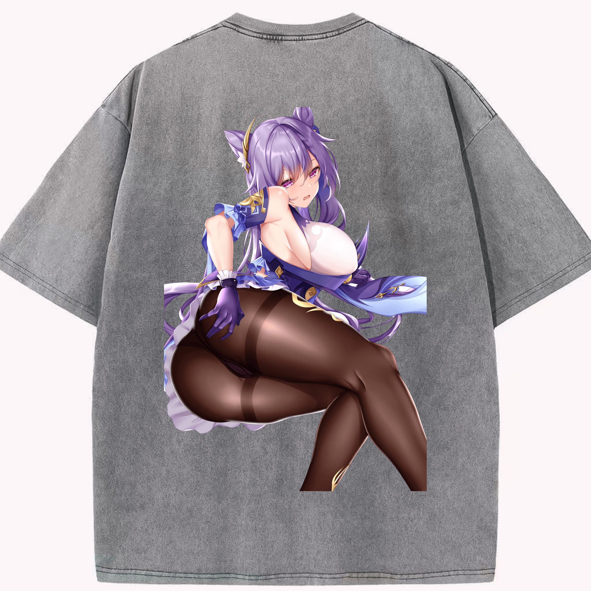 げんし神 刻晴 こくせい genshin Kokusei 綿100% ヴィンテージ風 半袖Tシャツ（背面プリント）