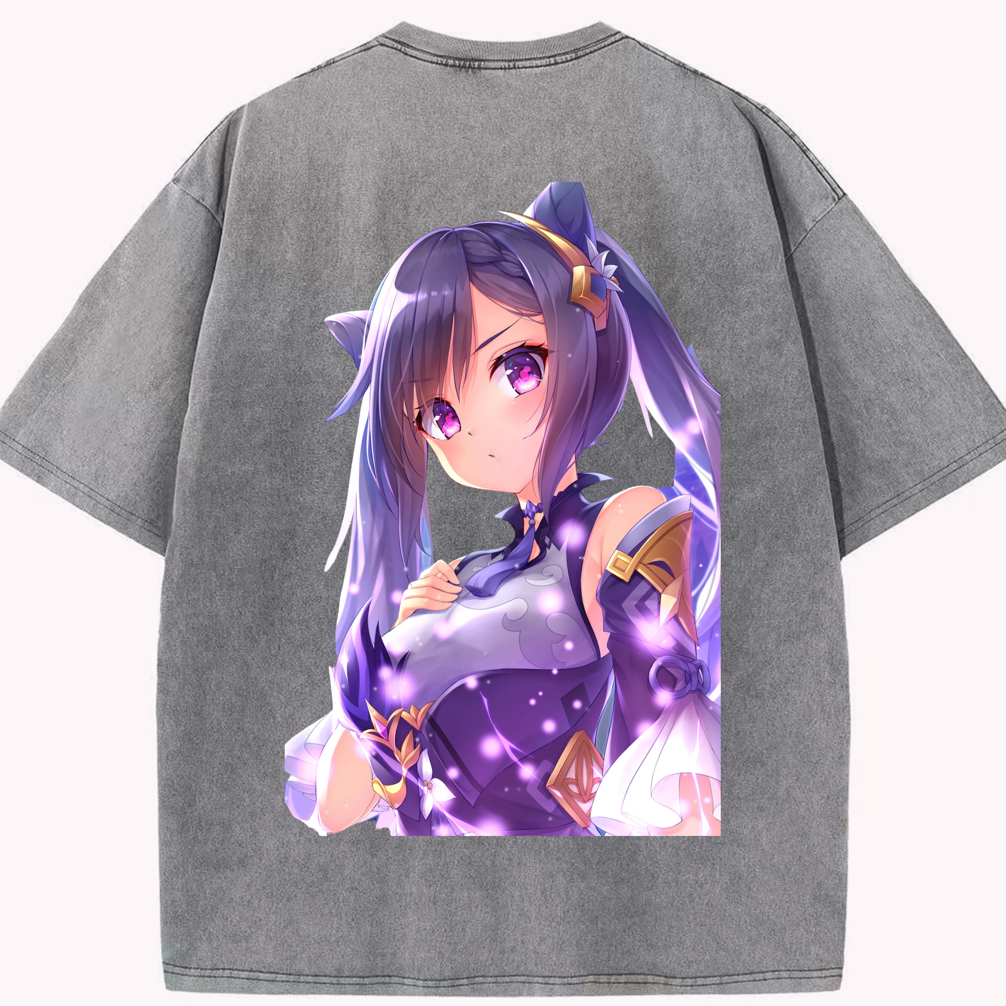 げんし神 刻晴 こくせい genshin Kokusei 綿100% ヴィンテージ風 半袖Tシャツ（背面プリント）