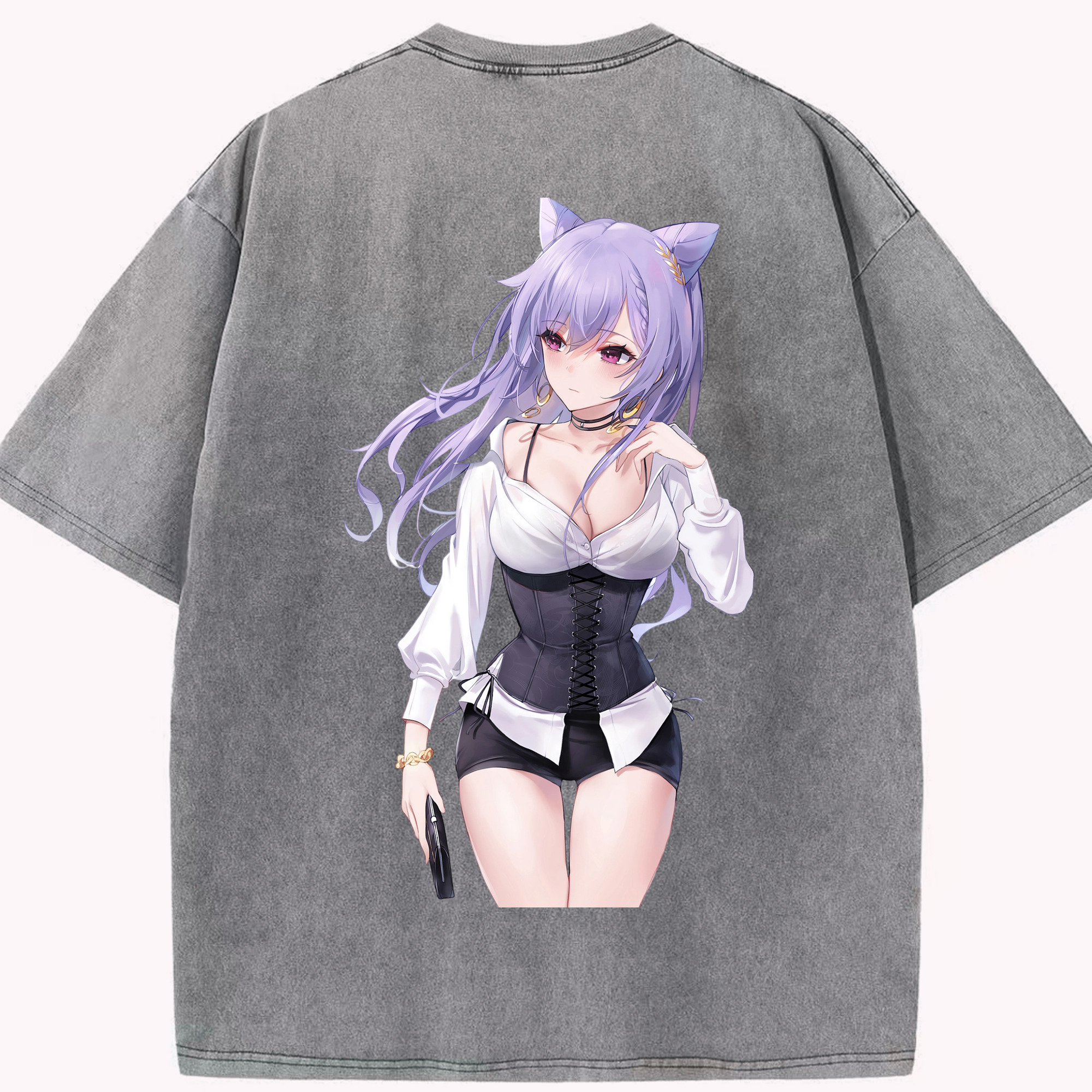 げんし神 刻晴 こくせい genshin Kokusei 綿100% ヴィンテージ風 半袖Tシャツ（背面プリント）