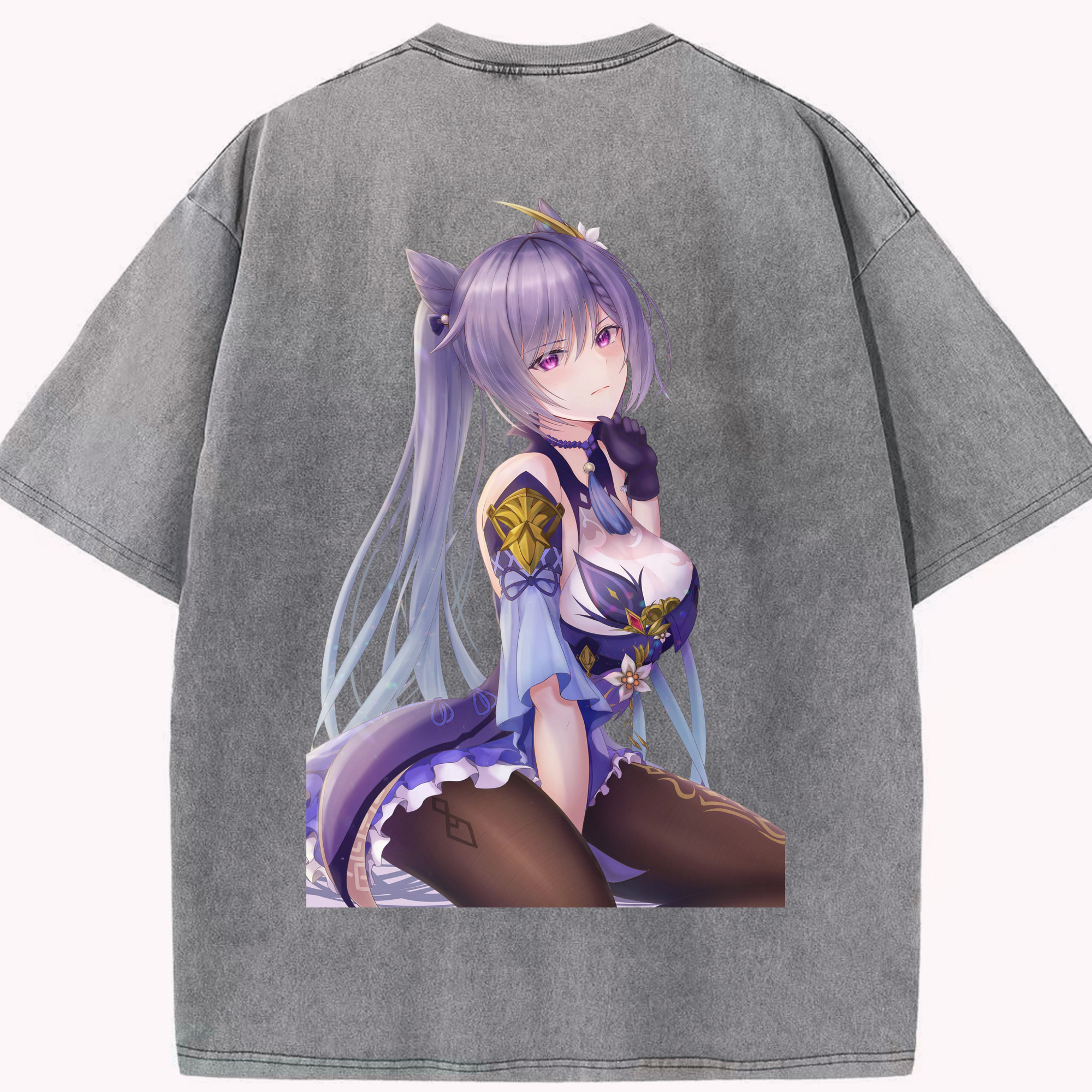 げんし神 刻晴 こくせい genshin Kokusei 綿100% ヴィンテージ風 半袖Tシャツ（背面プリント）
