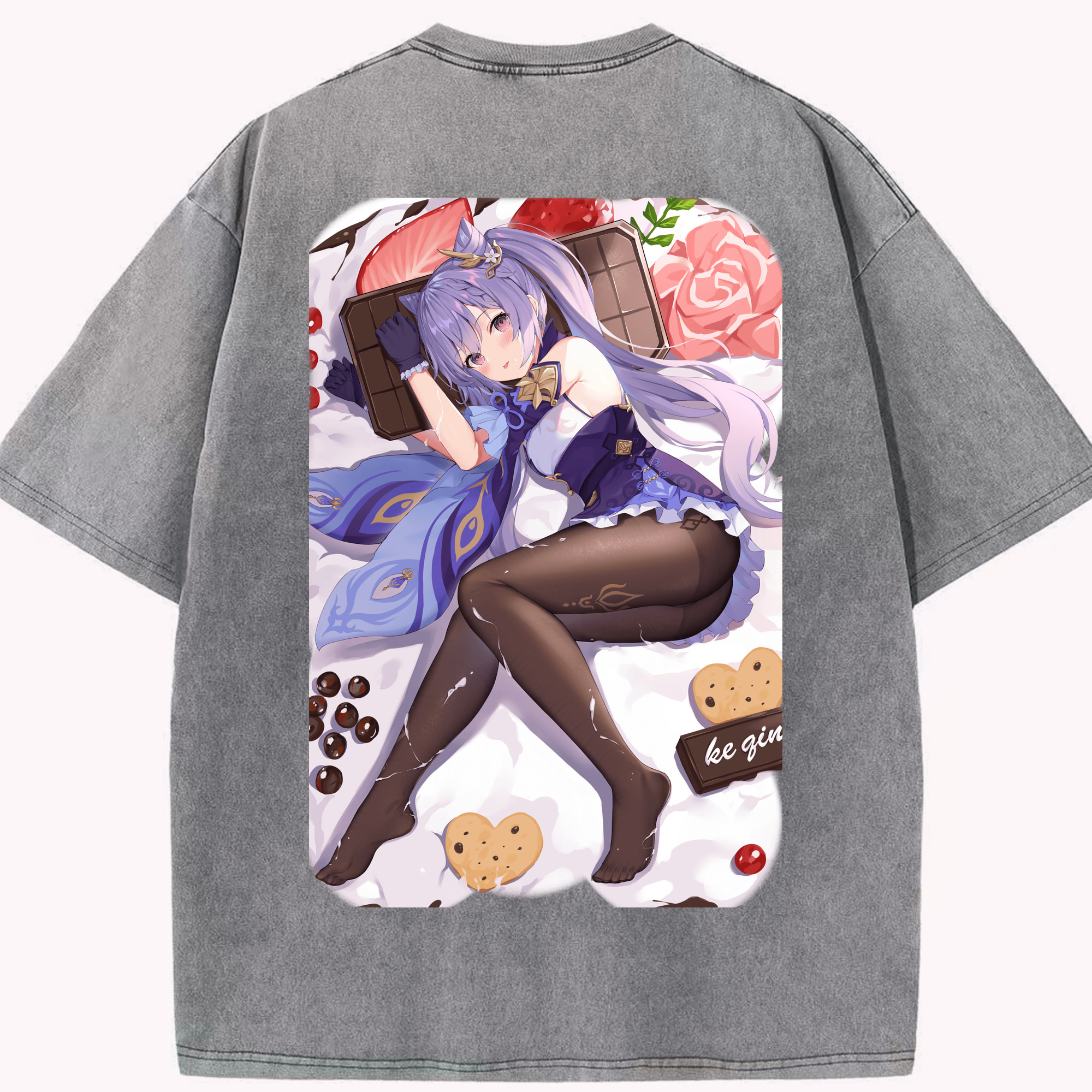 げんし神 刻晴 こくせい genshin Kokusei 綿100% ヴィンテージ風 半袖Tシャツ（背面プリント）