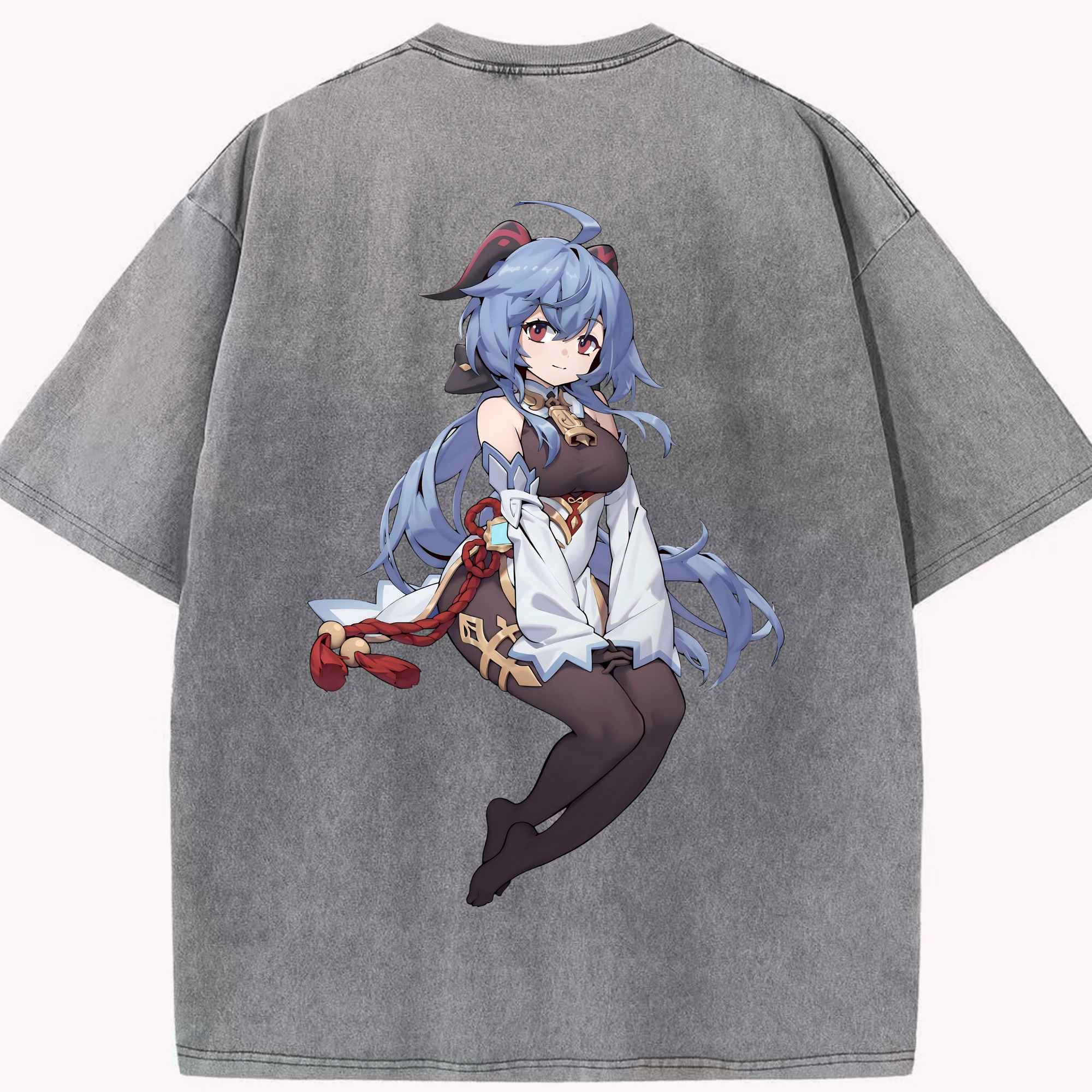 げんし神 甘雨 かんう genshin Ganyu 綿100% ヴィンテージ風 半袖Tシャツ（背面プリント）