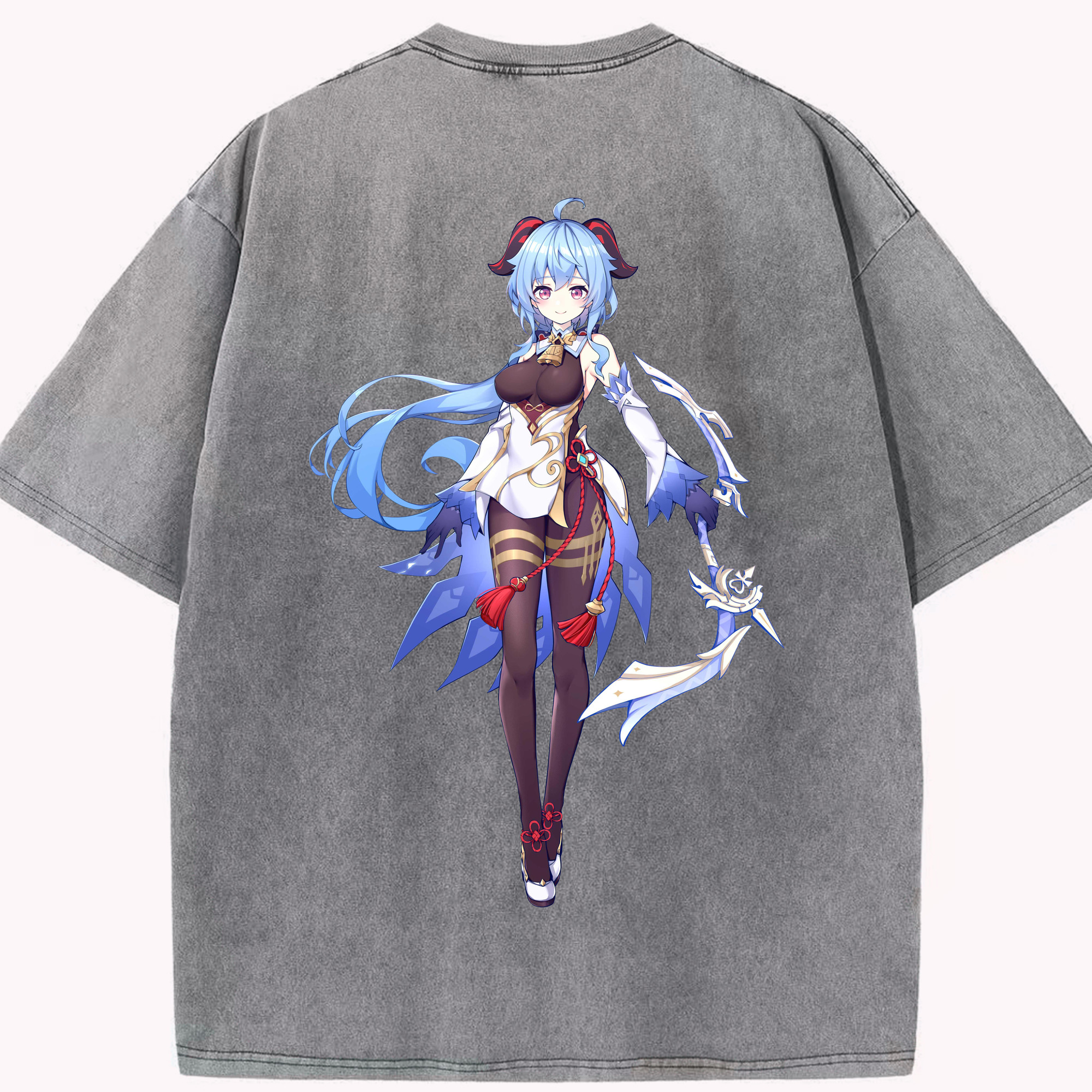 げんし神 甘雨 かんう genshin Ganyu 綿100% ヴィンテージ風 半袖Tシャツ（背面プリント）
