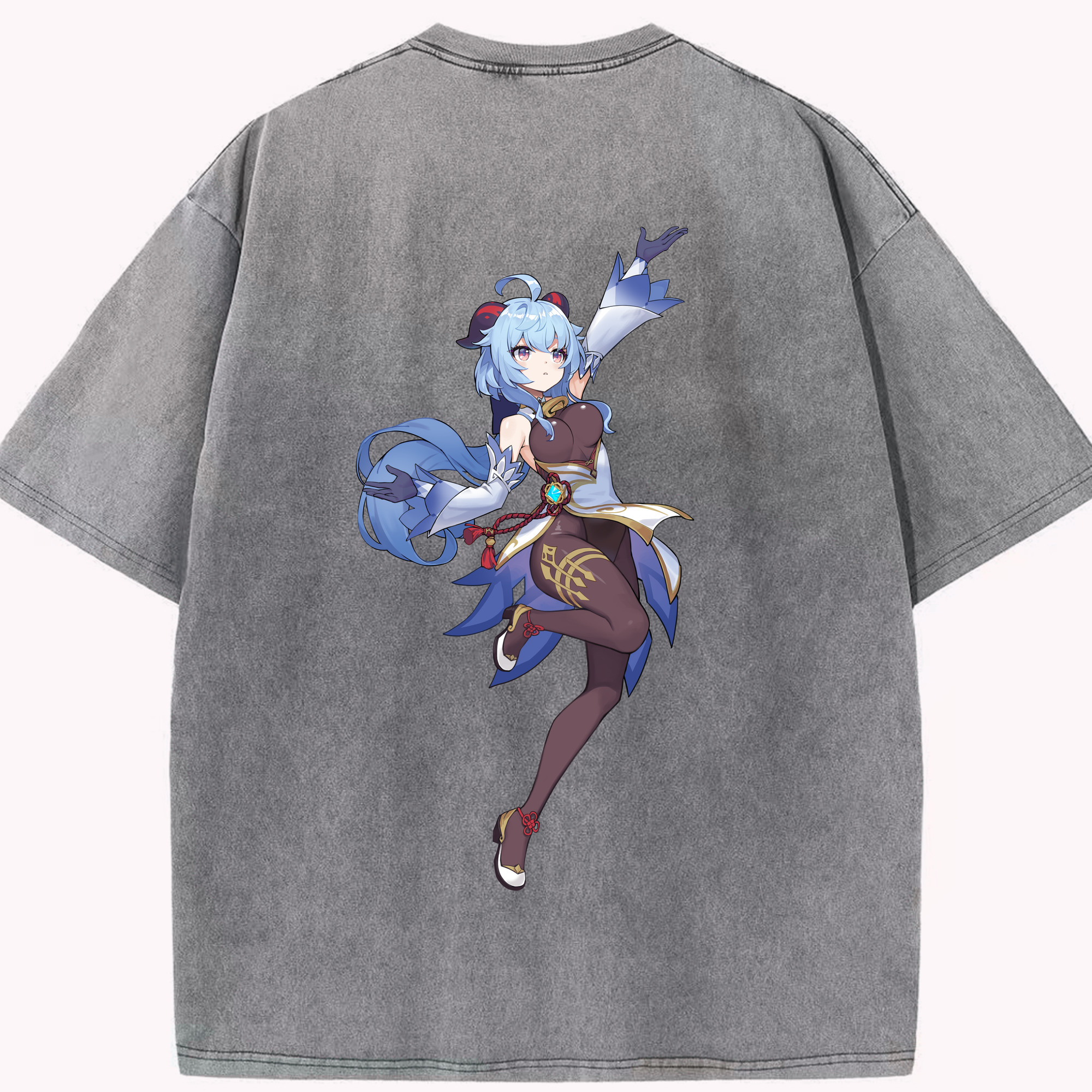 げんし神 甘雨 かんう genshin Ganyu 綿100% ヴィンテージ風 半袖Tシャツ（背面プリント）