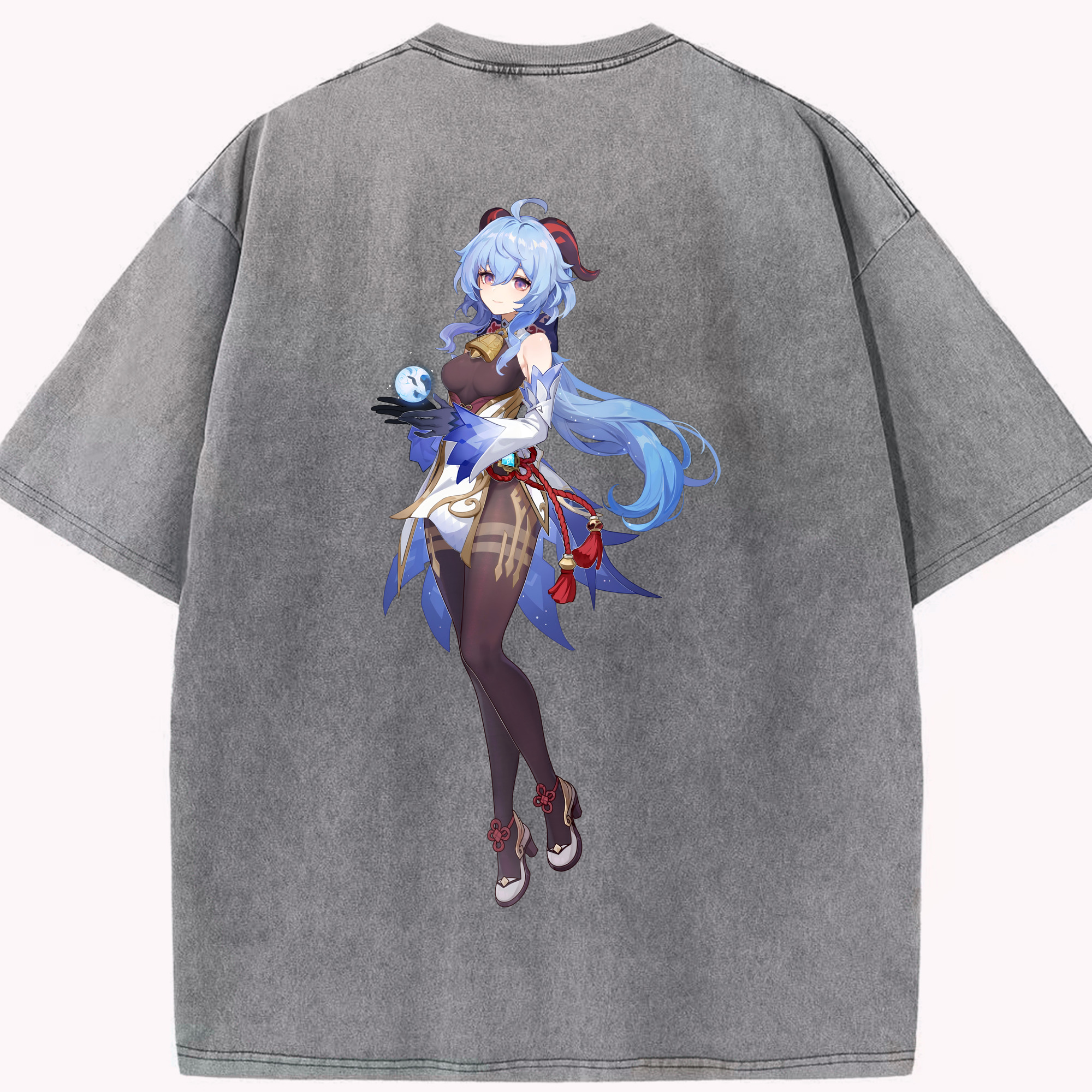 げんし神 甘雨 かんう genshin Ganyu 綿100% ヴィンテージ風 半袖Tシャツ（背面プリント）