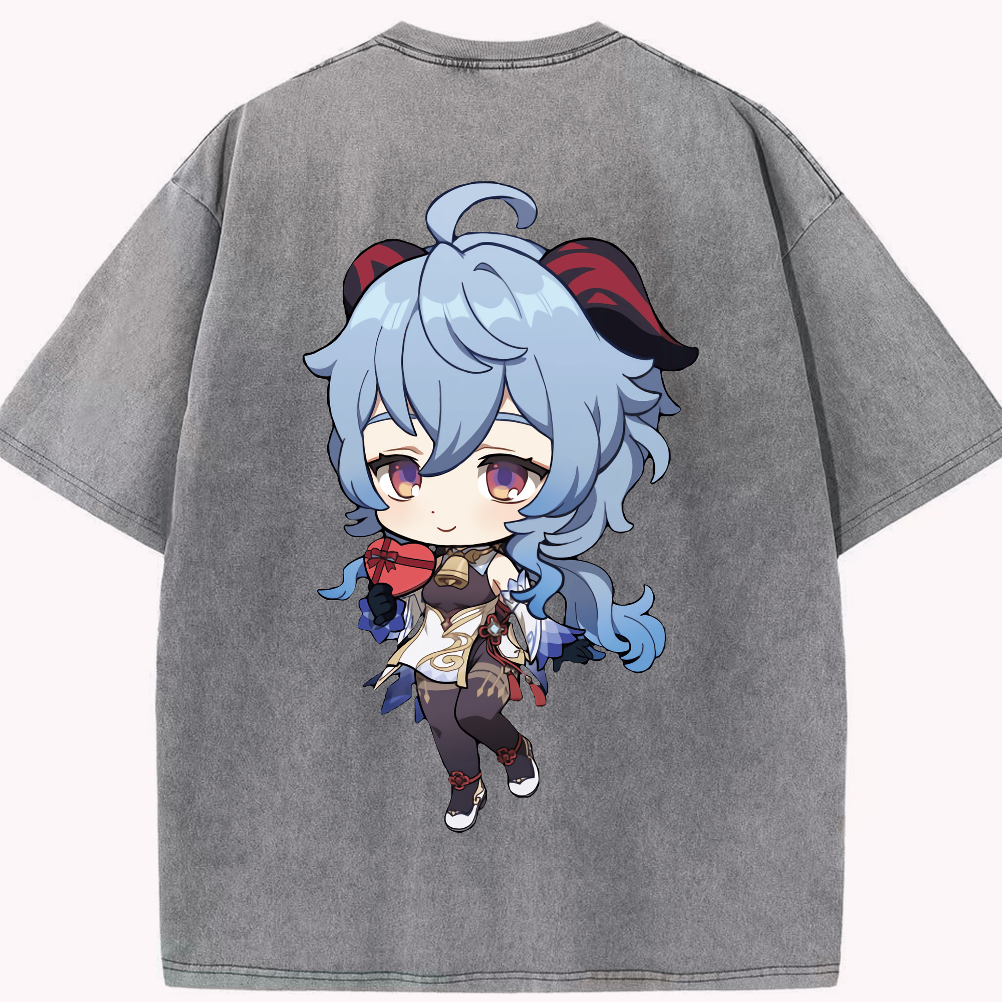 げんし神 甘雨 かんう genshin Ganyu 綿100% ヴィンテージ風 半袖Tシャツ（背面プリント）