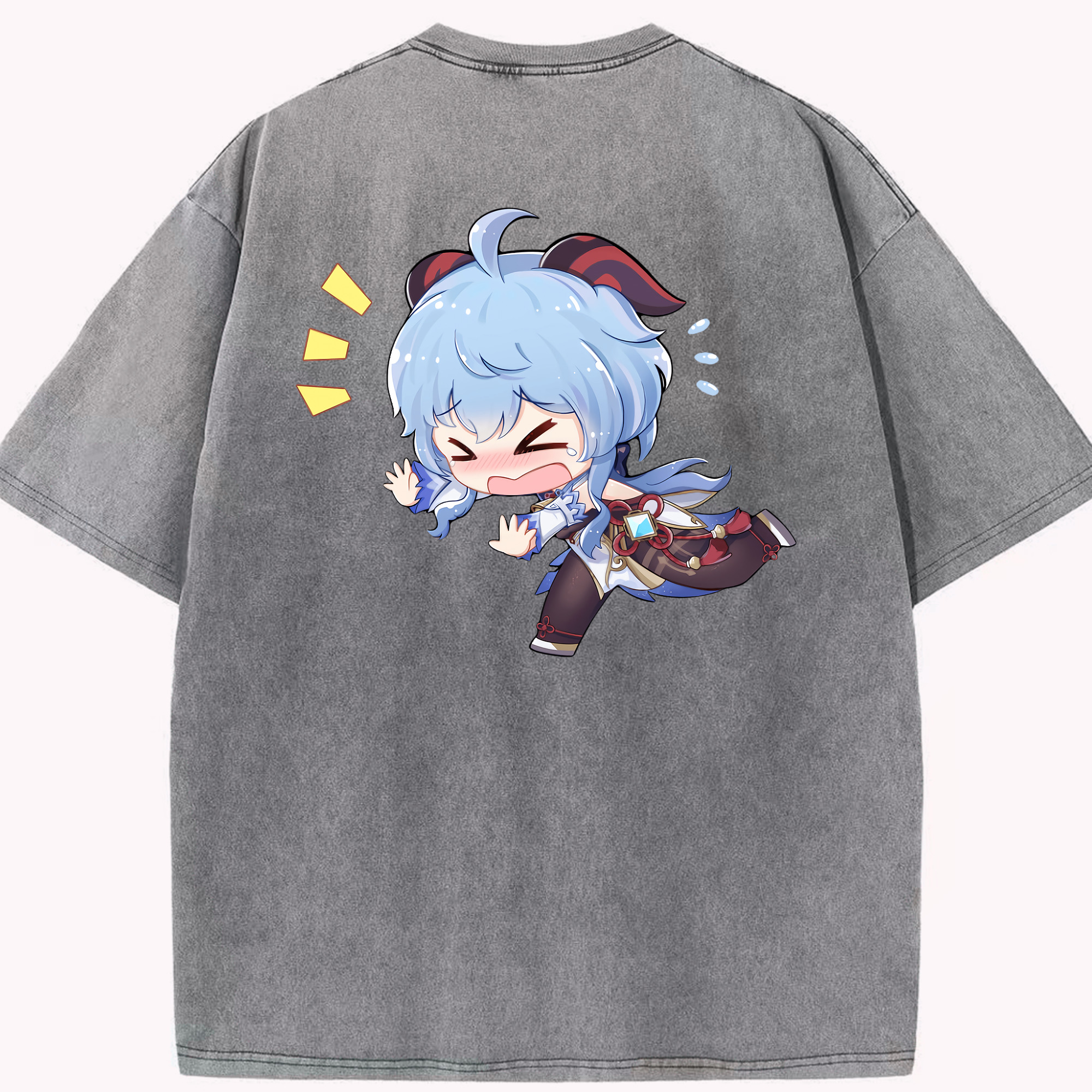 げんし神 甘雨 かんう genshin Ganyu 綿100% ヴィンテージ風 半袖Tシャツ（背面プリント）
